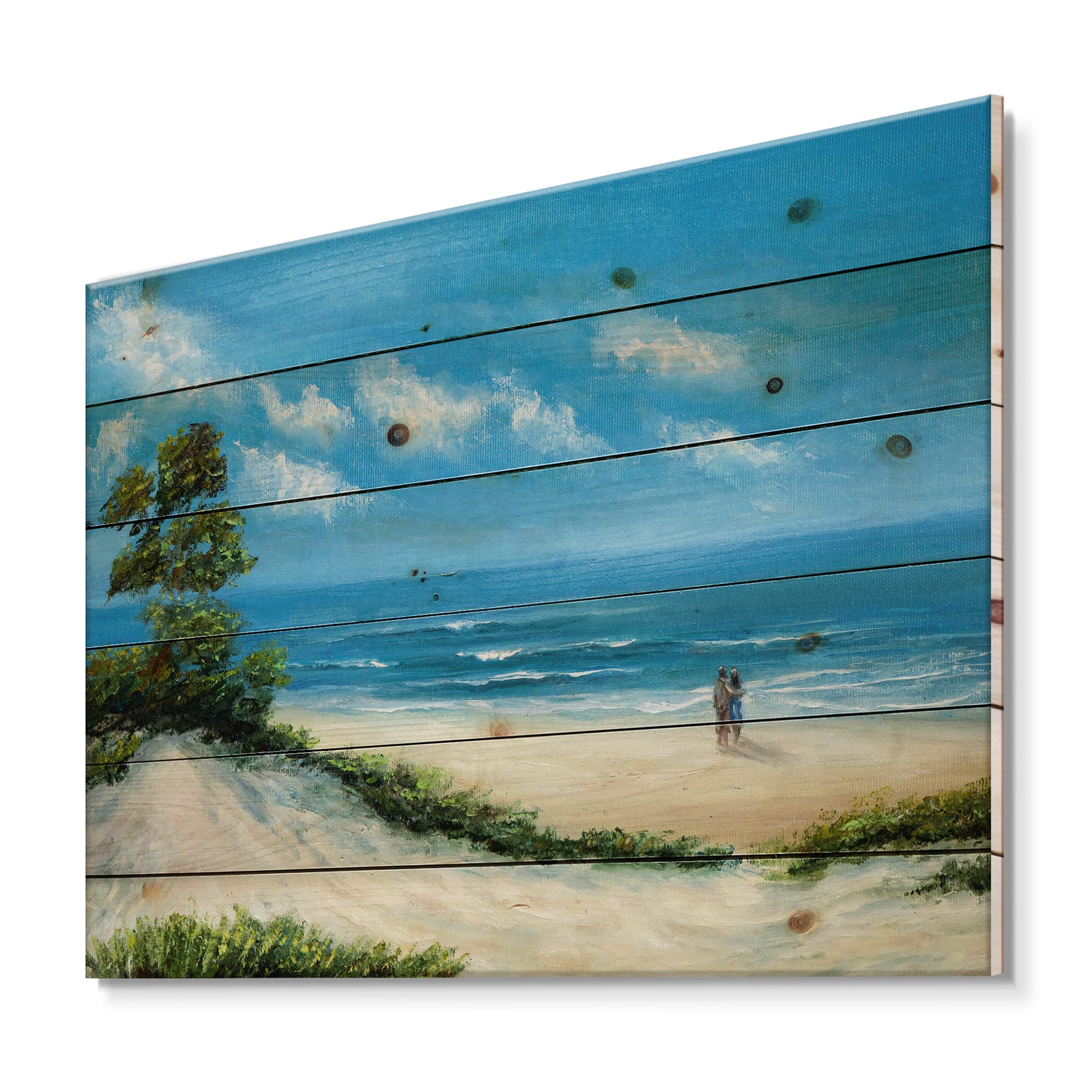 DesignQ Coastal Wood Wall Art - Nautical Beach Couple Decor, Blue Wooden Wall Panels, Large Pine Wood Wall Hangings for Living Room, Bedroom & Beach House Decor