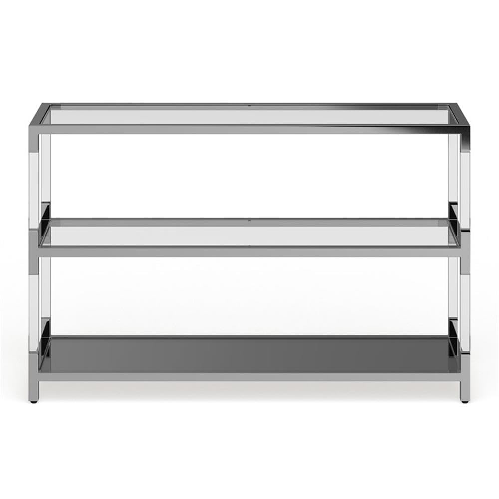 BOWERY HILL Modern Chrome Glass Sofa Table with 1 Shelf - Transitional Living Room End Table for Small Spaces & Home Decor