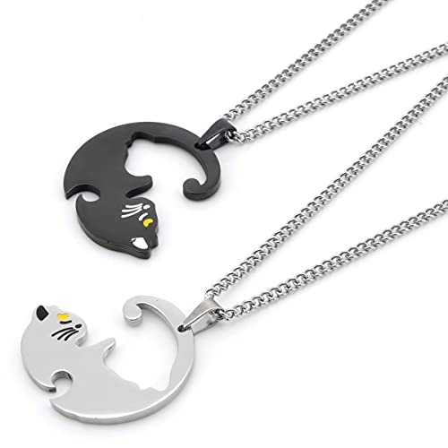 Yin Yang Tai Chi Cat Pendant Necklace Set (2PCS) - Best Friend BFF Couple Necklaces for Valentine's Day, Birthday Gifts for Her/Him | Perfect for Matching Friendship Jewelry, Romantic Couple Accessories, and Meaningful Gift Giving