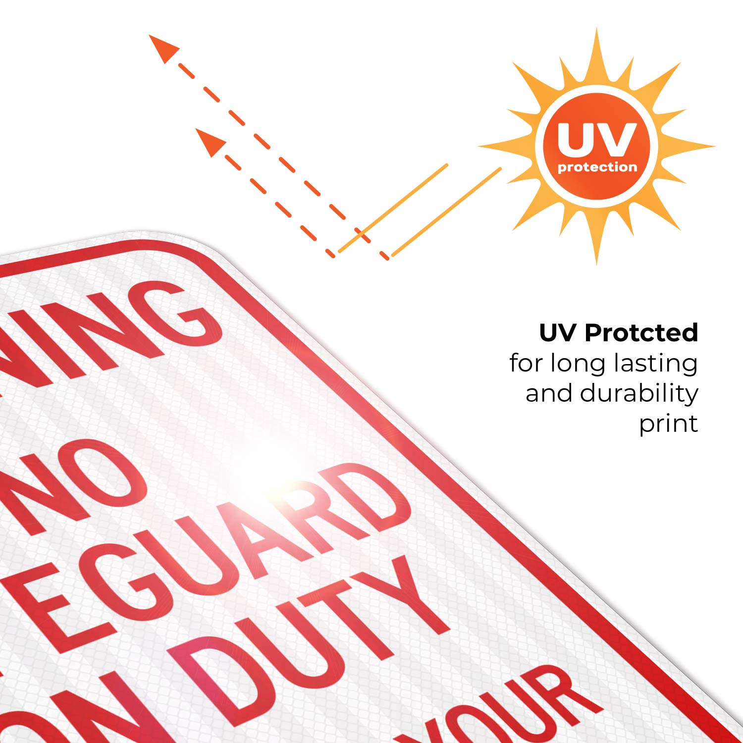 No Lifeguard On Duty Sign - 12x18 Inches Reflective Aluminum Pool Safety Sign (SI-6702) | 3M EGP Coated, Fade Resistant, Indoor/Outdoor Use | Perfect for Swimming Pools, Water Parks & Beach Clubs | Made in USA