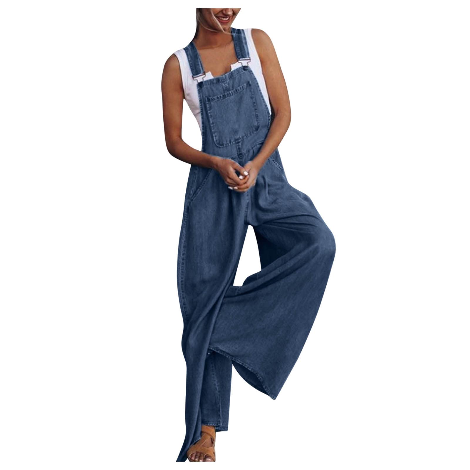 USYFAKGH Women's Loose Baggy Denim Wide Leg Jumpsuit Romper - Distressed Overalls & Harem Pants for Casual Wear, Street Style, and Summer Outfits