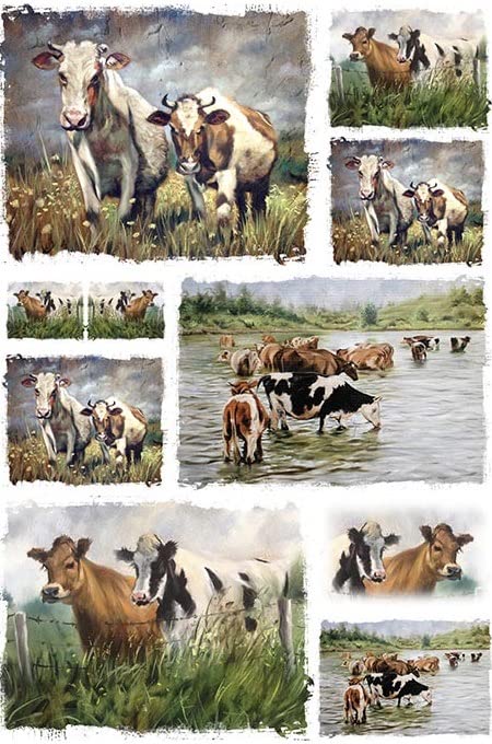Vintage Decoupage Rice Paper A4 Size - Farm Animals Design (Cowes - 2 Sheets) for DIY Crafts, Scrapbooking & Home Decor