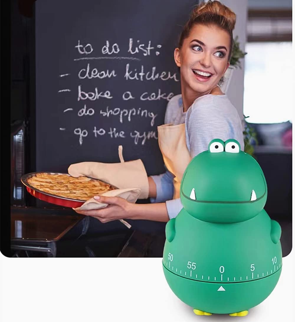 Dinosaur Kitchen Timer - 100% Mechanical Egg Timer for Kids Cooking, Reading, Classroom & Sports (Green) | Fun Educational Tool for Baking, Study Sessions & Time Management