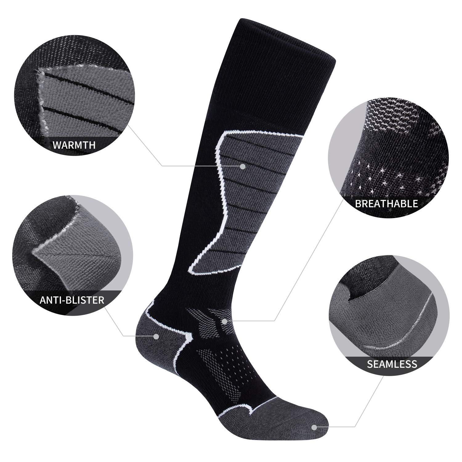2/3 Pack Women's Thermal Ski Socks - Warm Winter Snowboarding & Skiing Socks for Cold Weather - Perfect for Ski Resorts, Winter Sports & Outdoor Adventures