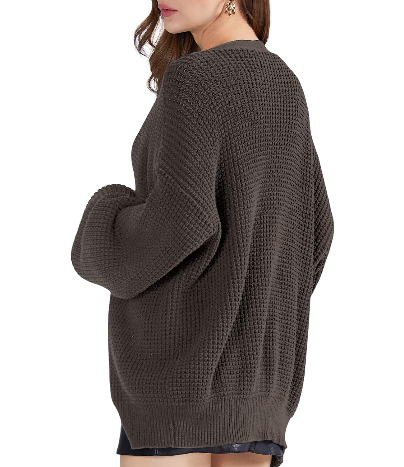 QUALFORT Women's 100% Cotton Button Down Cardigan Sweater - Long Sleeve Oversized Knit Open Front Casual Cover Up for Fall & Winter - Perfect for Office, Lounging and Coffee Dates