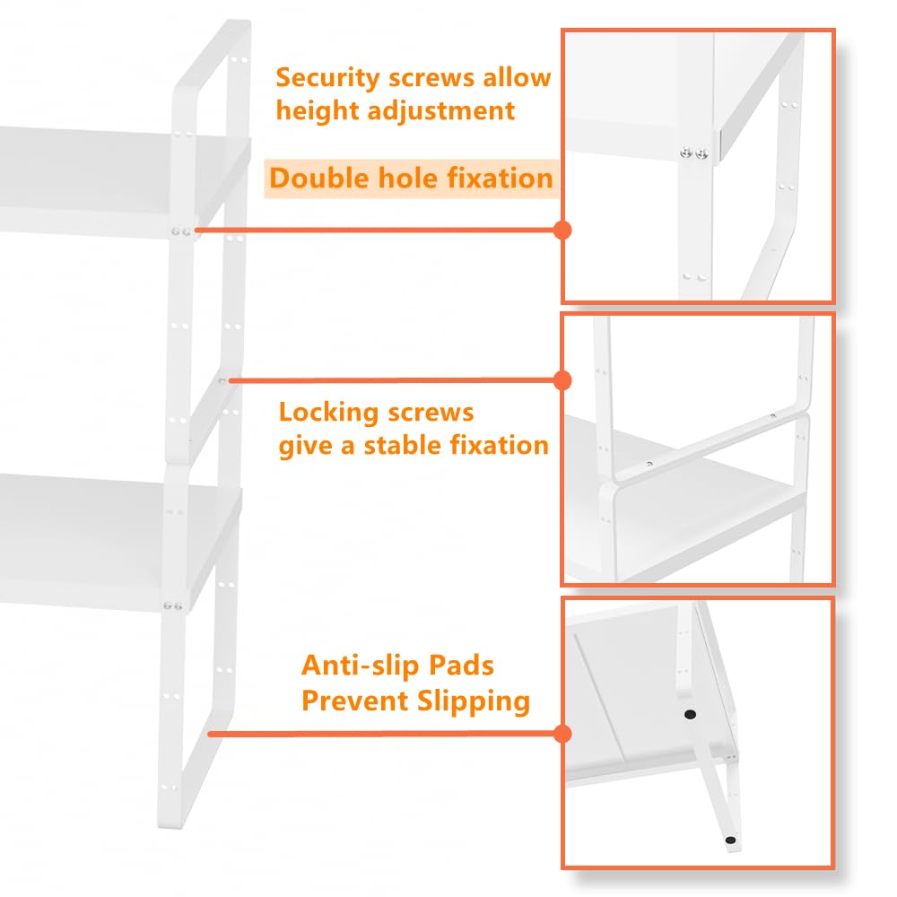 Expandable Counter Organizer Shelf - Stackable Cabinet Storage Rack for Kitchen, Bathroom & Pantry (White, 2-Pack) - Perfect for Spice Organization, Small Appliance Storage & Space Saving Solutions