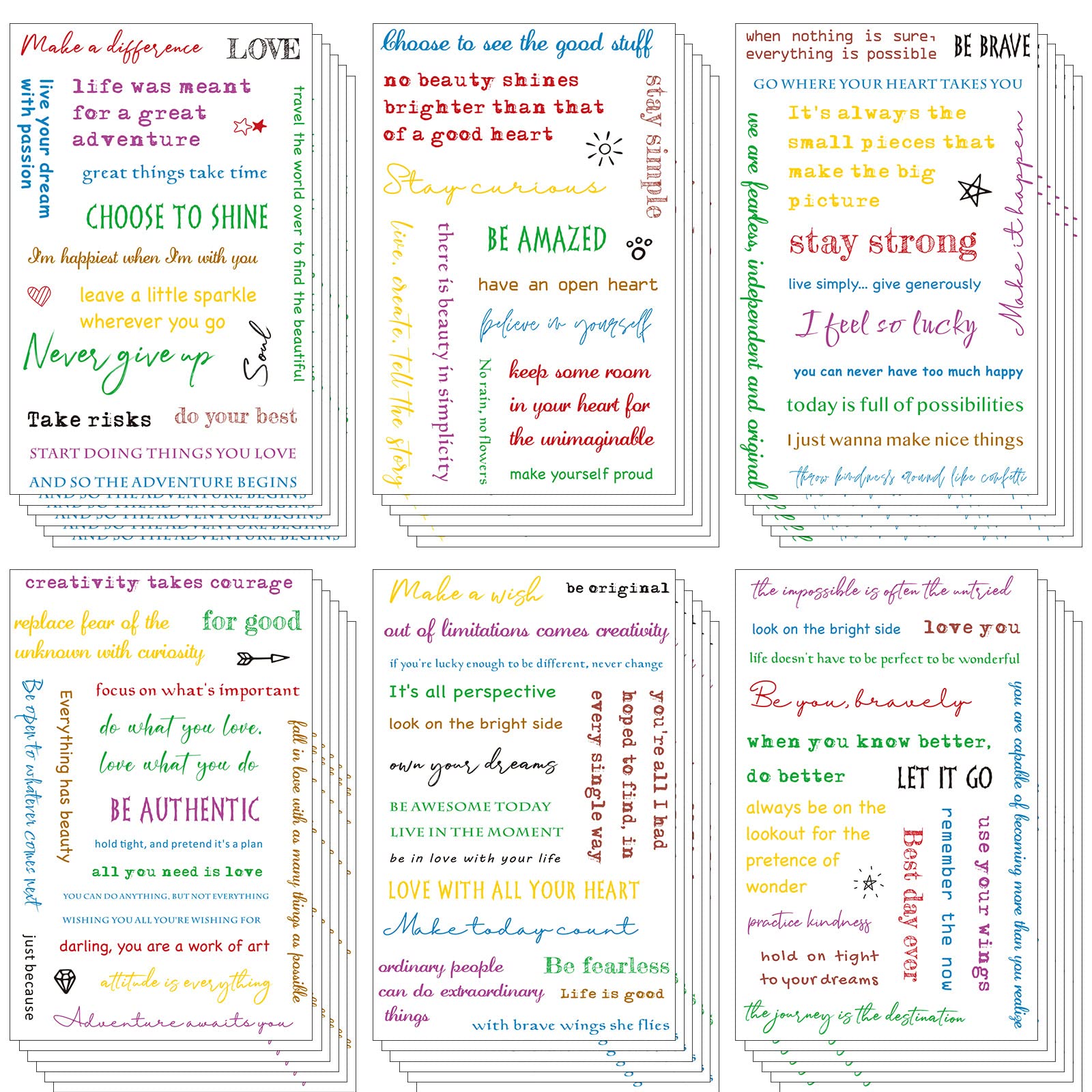 48 Sheets Inspirational Quote Stickers for Planners - Motivational Words, Handwritten Letters, 8 Colorful Styles - Perfect for Journaling, Scrapbooking, Bullet Journals & DIY Craft Projects
