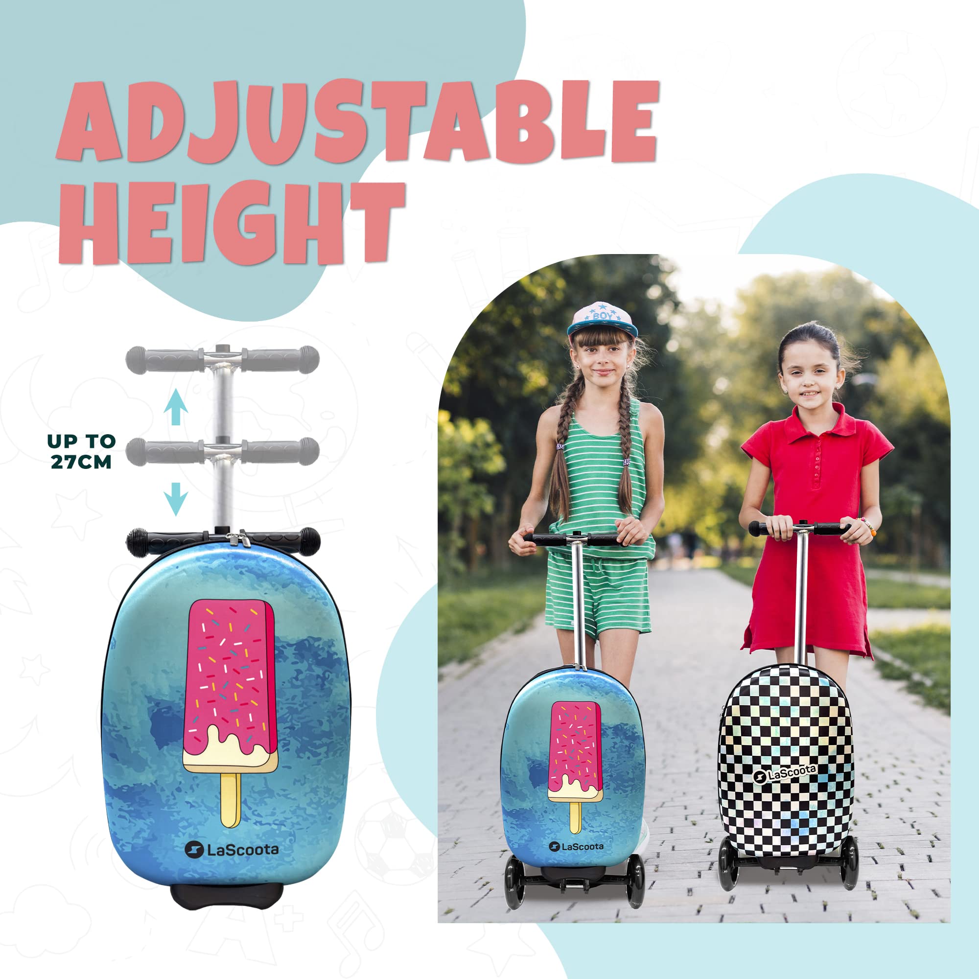 Lascoota Foldable Scooter Suitcase for Kids Ages 2-5 - Lightweight Ride-On Luggage with LED Wheels & Astronaut Design - Perfect for Air Travel, Road Trips & Playtime Adventures