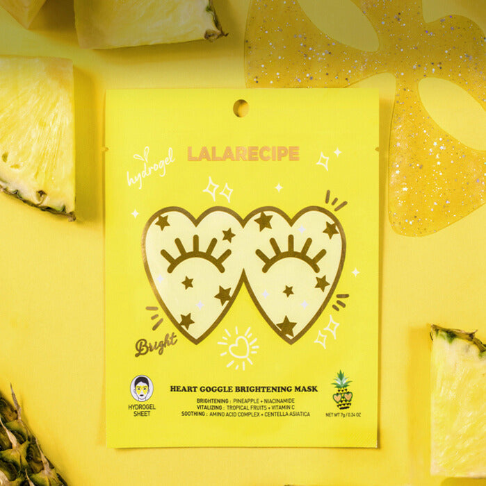 LALARECIPE Heart Goggle Brightening Mask (Pineapple Yellow) - 10pcs/Box | Skin Brightening & Hydrating Facial Sheet Mask for Glowing Skin | Perfect for Spa Day, Self-Care Routine & Gift Giving