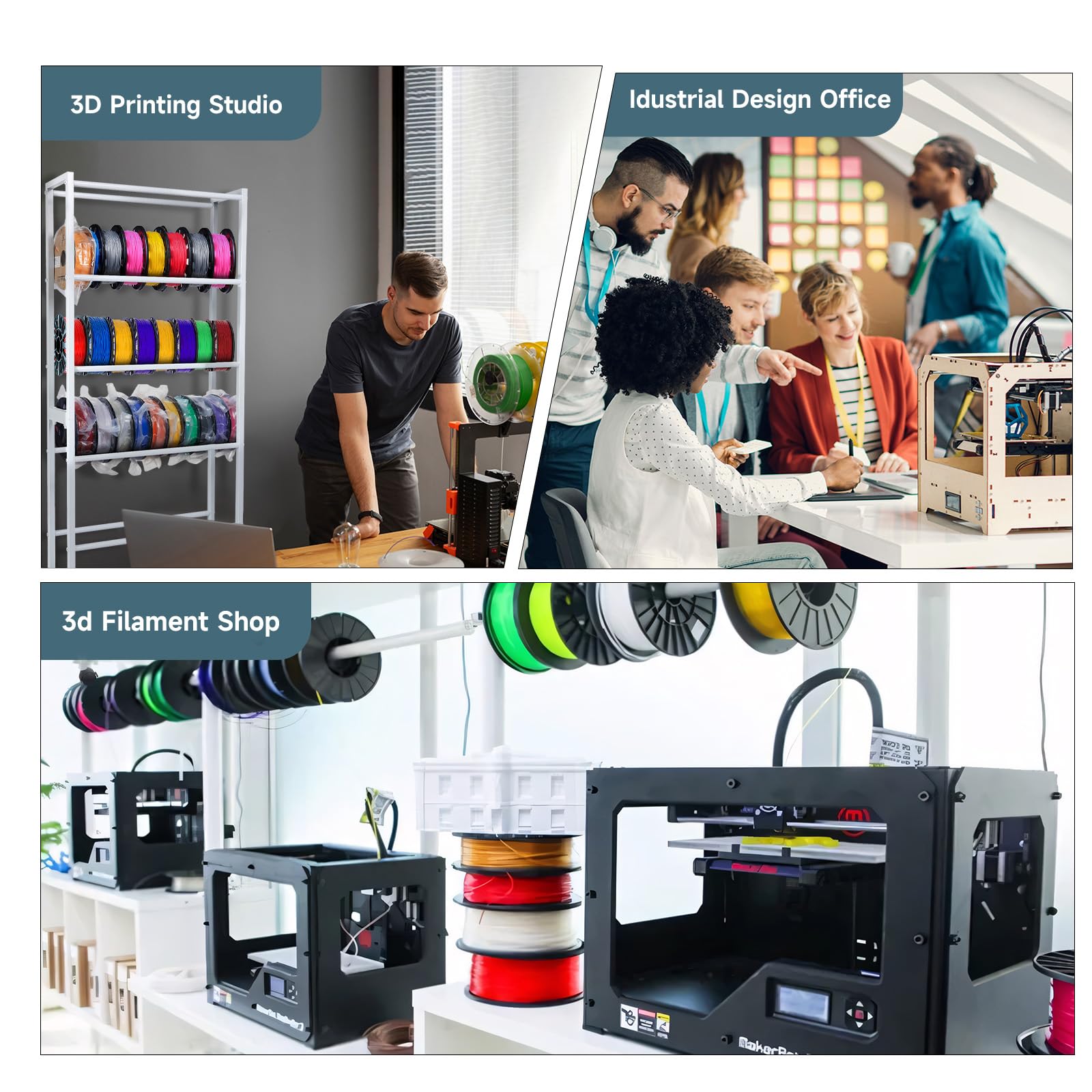 Heavy Duty 6-Tier Metal 3D Printer Filament Storage Rack with Wheels - PLA/ABS/TPU/Nylon Filament Spool Holder Organizer for Home & Office Use (Black)