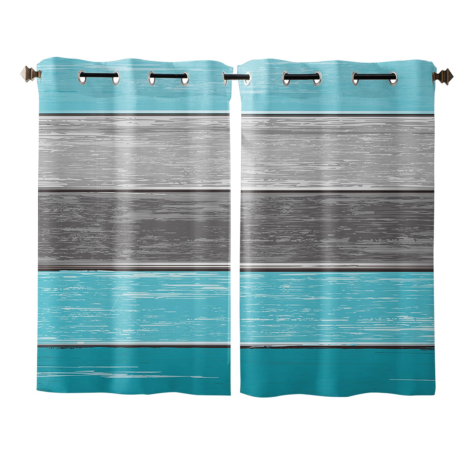 Light Filtering Semi-Sheer Window Curtains - Ombre Aqua Teal Farmhouse Drapes with Grommet Top, 52x84 Inches (2 Panels) for Kitchen, Bedroom & Living Room - Airy Rustic Barn Door Style for Natural Light & Privacy