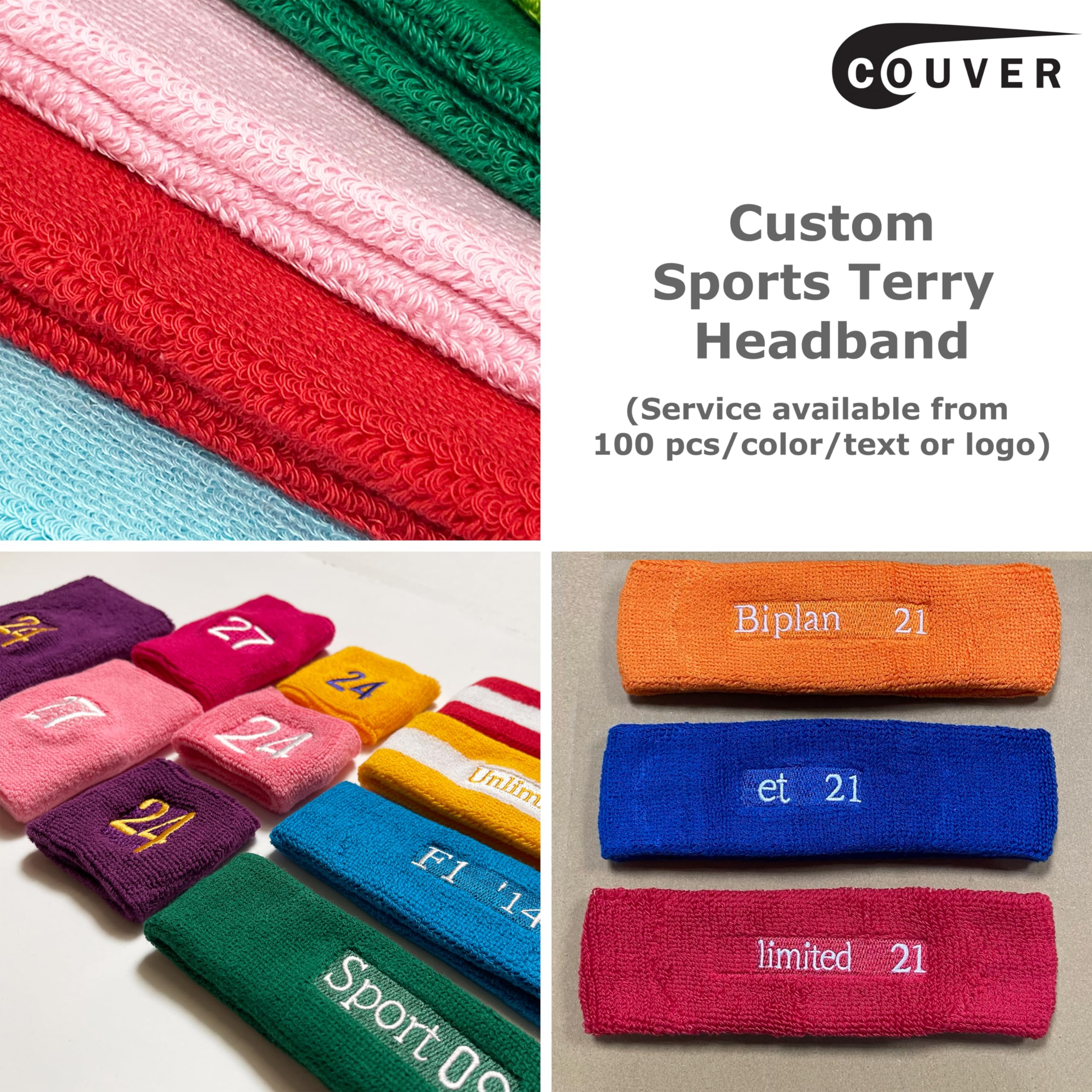 COUVER Premium Stretchable Terry Cloth Headbands - 3 Pack for Women & Men - Sweat Absorbing Sports Headbands for Running, Yoga, Tennis, Workouts & Gym - Soft & Breathable Hair Accessories