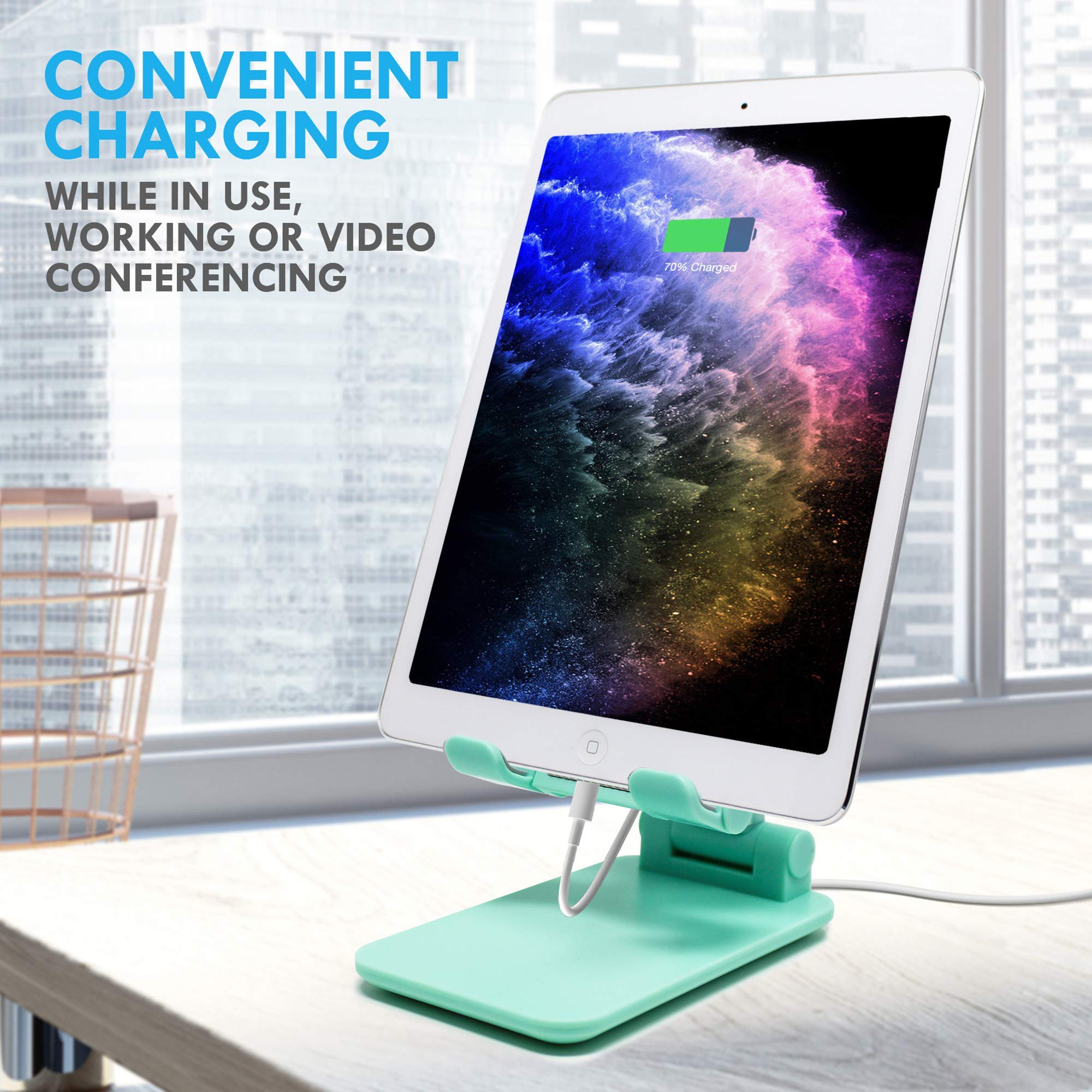 Aduro U-Rise XL Adjustable Tablet Stand Holder - Universal iPad Pro 11/10.5/9.7, Air, Mini 4/3/2, Samsung Galaxy Tab, Nexus & E-Reader Compatible (4-12 Inch) - Turquoise - Perfect for Home Office, Bed, Kitchen & Travel Use