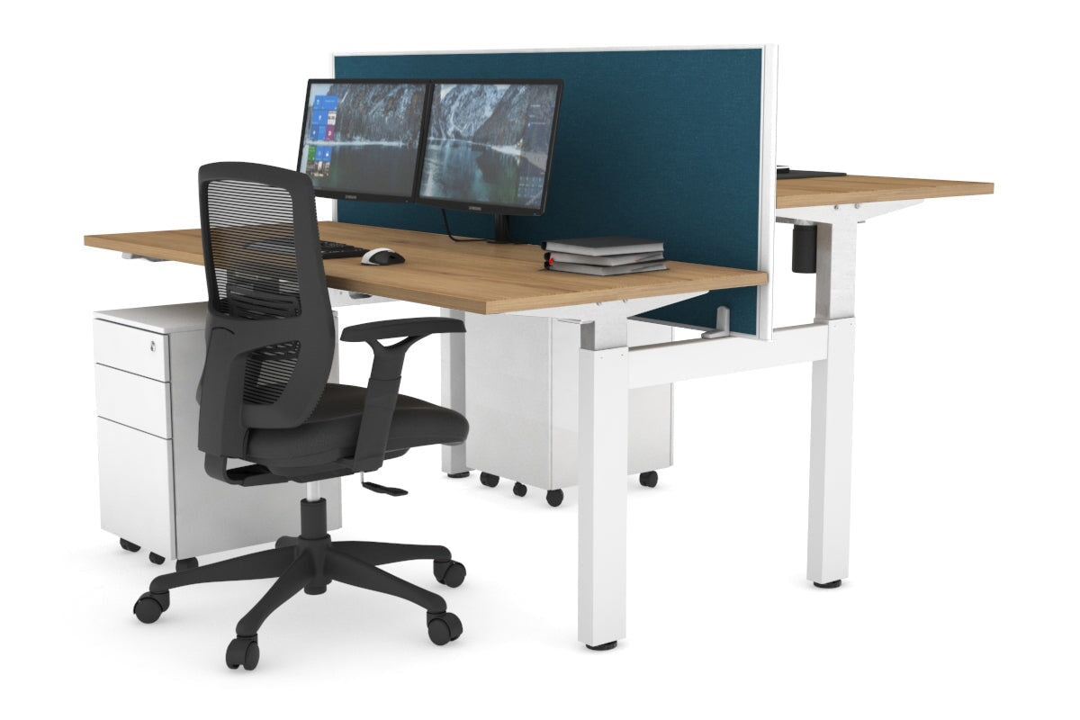 Adjustable Height 2-Person H Bench Workstation - White Frame [1600L x 700W] - Perfect for Office, Home Office & Coworking Spaces