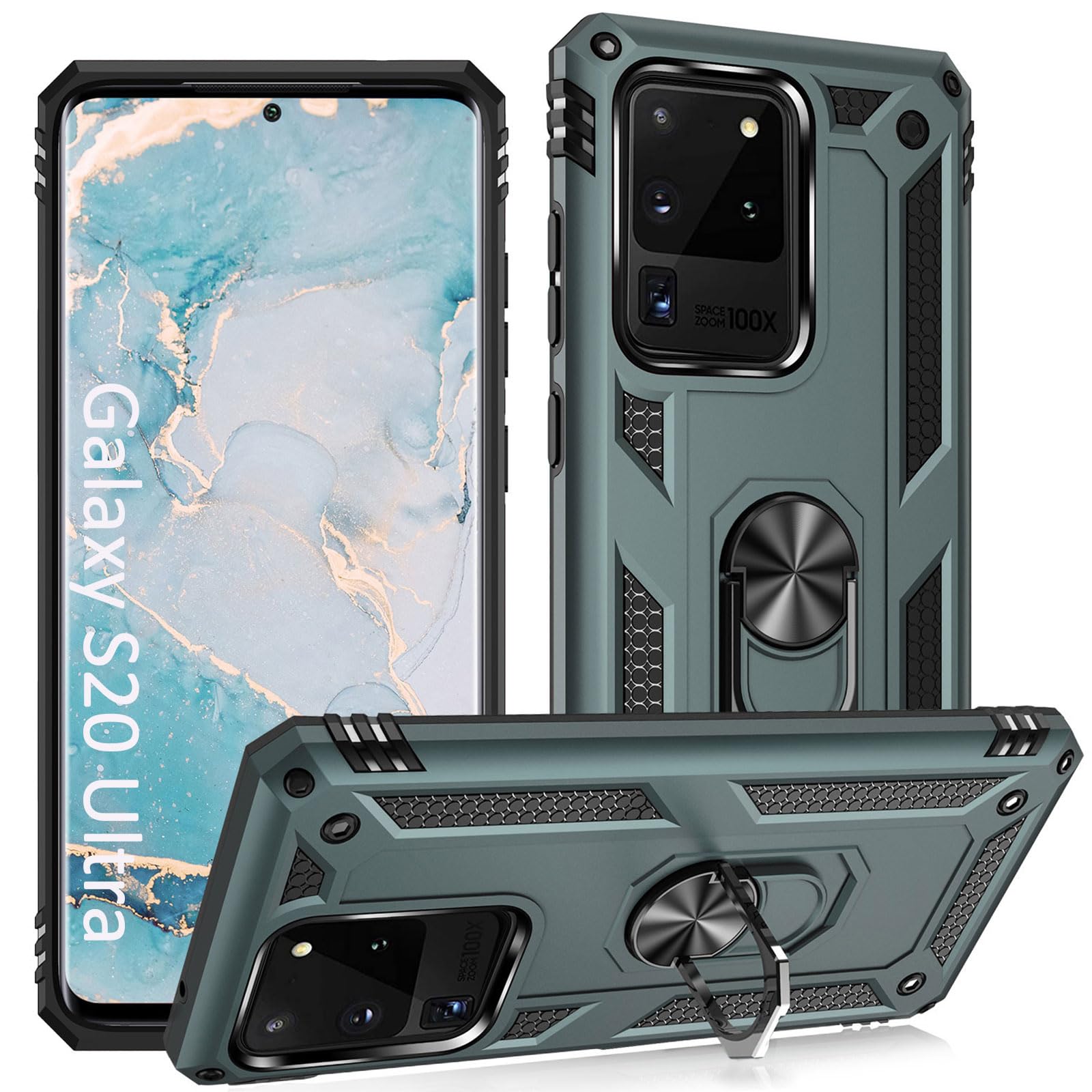 Military Grade Heavy Duty Samsung Galaxy S20 Ultra Phone Case with Stand Ring & Magnetic Car Mount - Teal | Shockproof Protection for Work, Travel & Outdoor Adventures