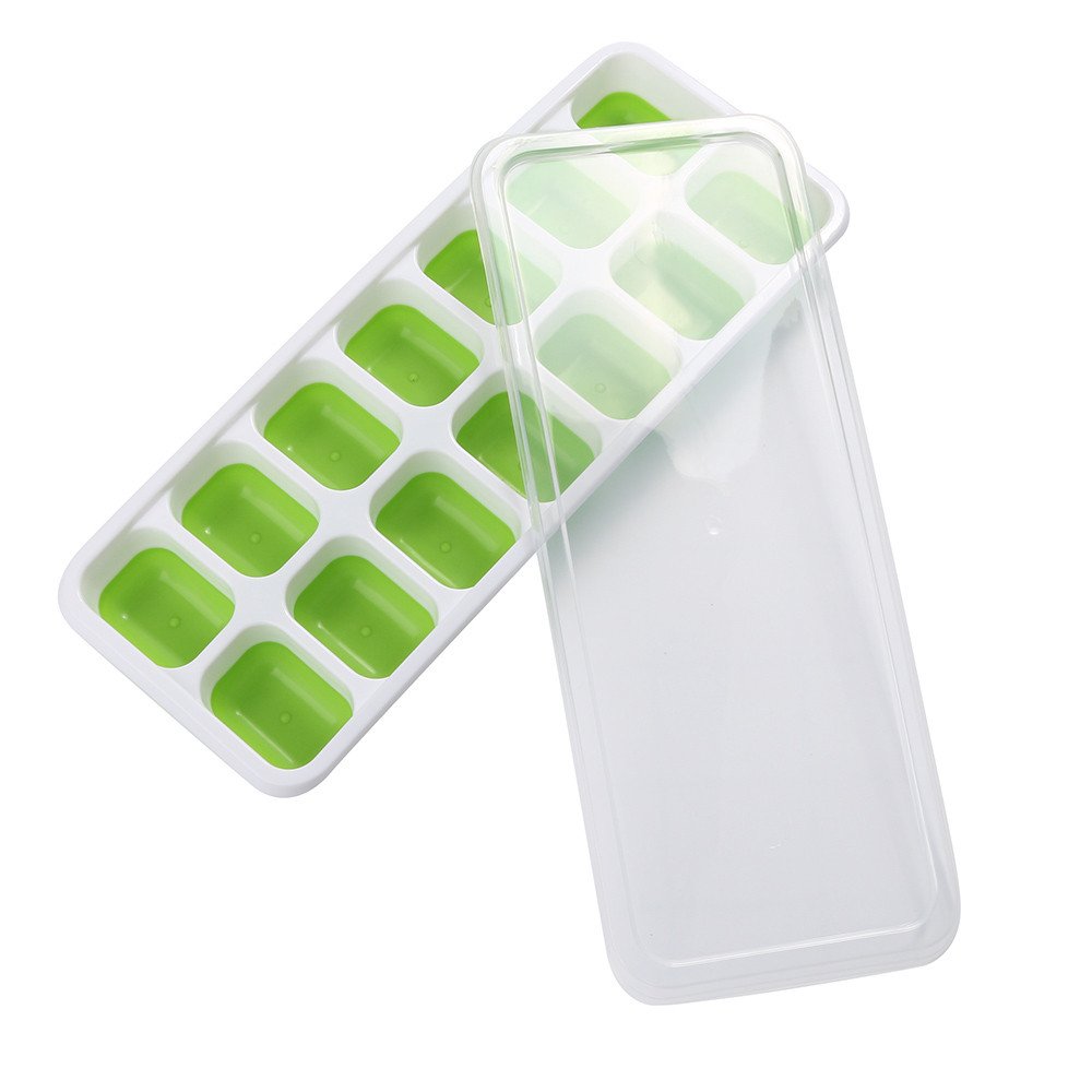 Flexible Silicone Ice Cube Trays with Lids - Set of 14 Reusable Freezer Molds for Perfect Cubes | Ideal for Cocktails, Beverages, Smoothies & Kitchen Storage