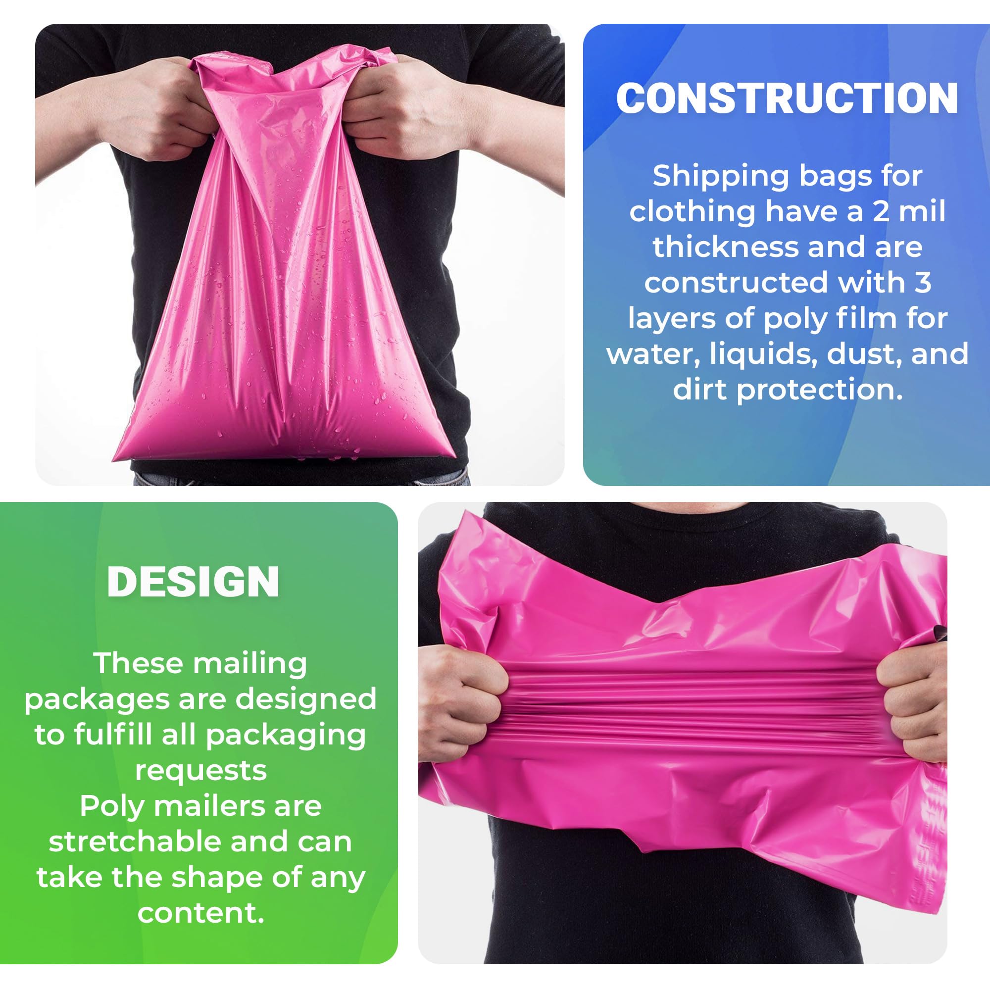 Hot Pink Poly Mailers 7.5 x 10.5 Inches - 1000 Pack Self-Seal Poly Shipping Bags for Clothing | Waterproof Stretchable Mailing Envelopes | Perfect for Ecommerce, Online Stores & Small Business Shipping