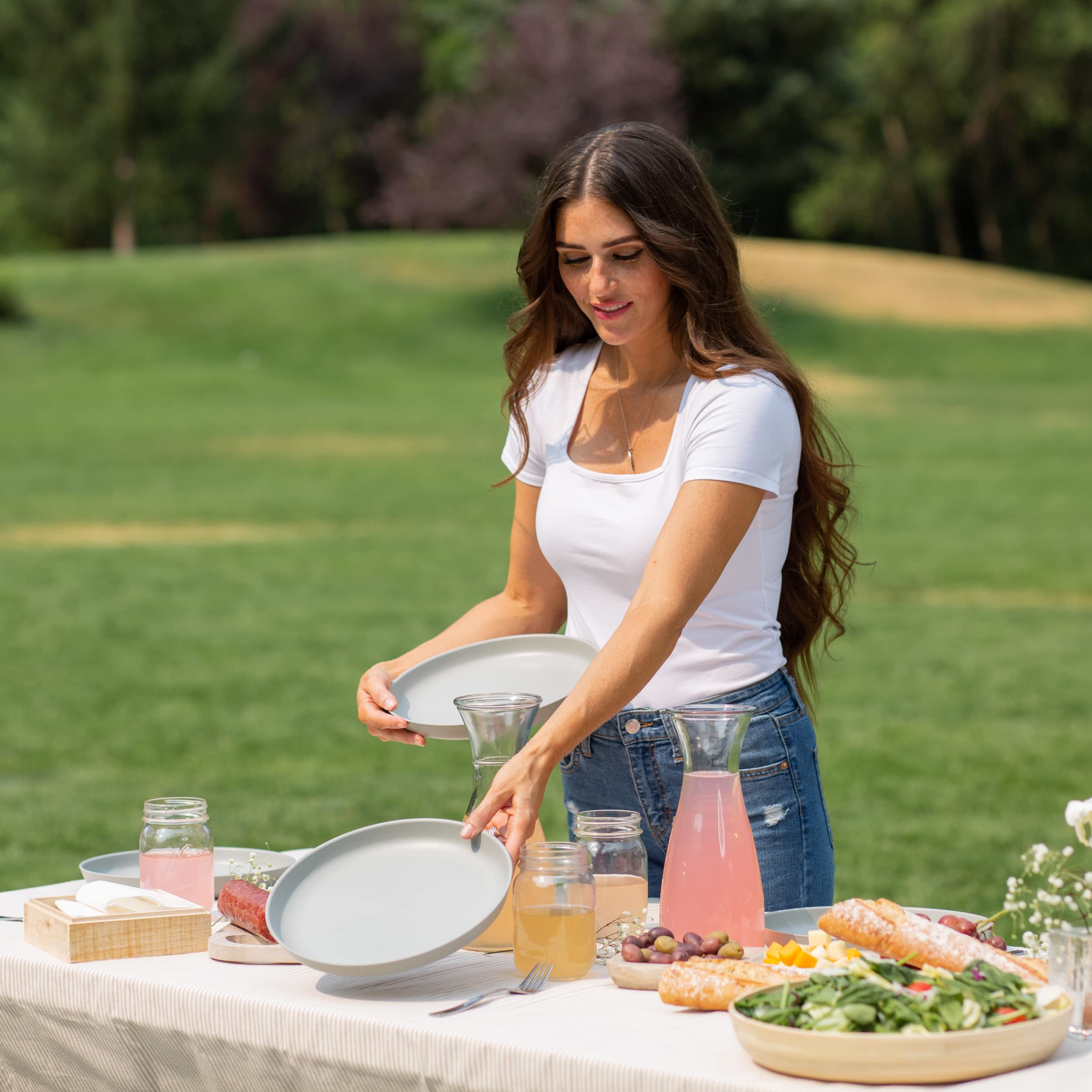 Premium 10-Inch Wheat Straw Plates Set of 8 - Unbreakable Reusable Dinner Plates, Microwave & Dishwasher Safe - Eco-Friendly Hard Plastic Plates for Camping, RV, Outdoor Dining, Picnics, Parties & Everyday Kitchen Use - Feather Lightweight Design