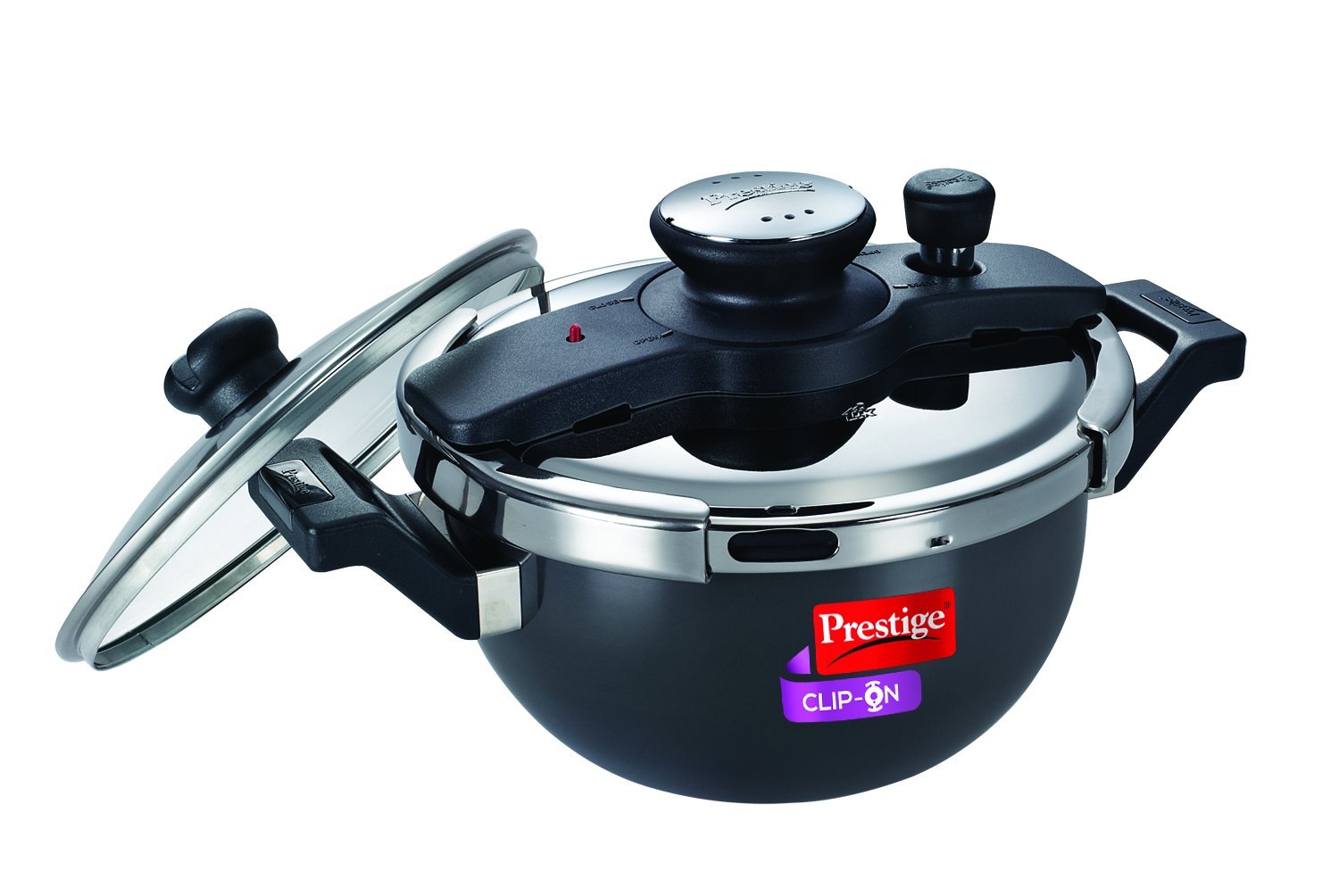 Premium Clip-On Hard Anodized Aluminum Kadai Pressure Cooker with Glass Lid - 3.5L Capacity for Fast Cooking | Perfect for Indian Curry, Biryani & Meal Prep | Stovetop & Induction Compatible