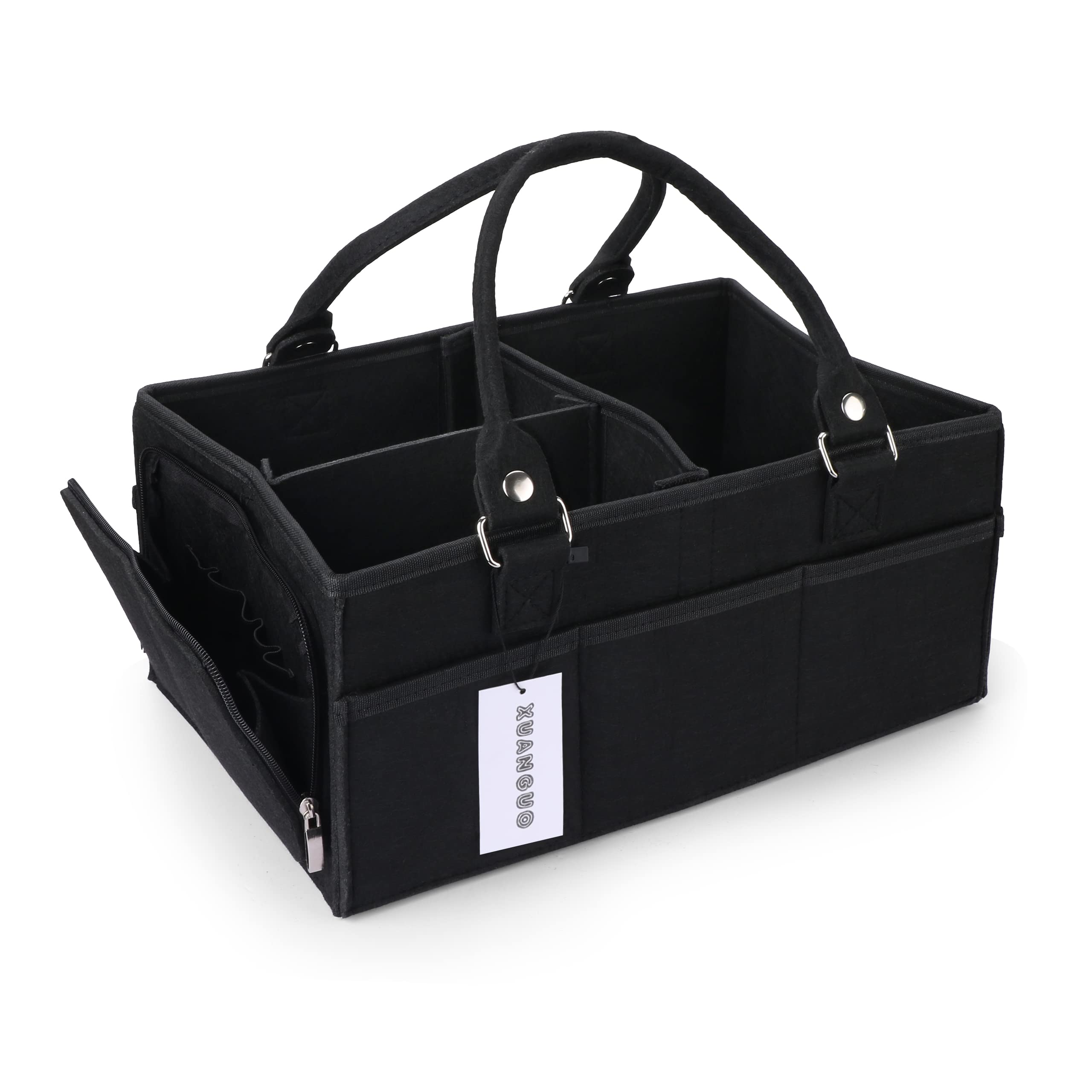 Portable Baby Diaper Caddy Organizer - Large Nursery Storage Bin Basket for Boys & Girls - Perfect for Changing Table, Car & Travel - Must Have Newborn Essentials & Baby Shower Gifts (Black) - Ideal for Home Nursery, Daycare & On-the-Go Parents