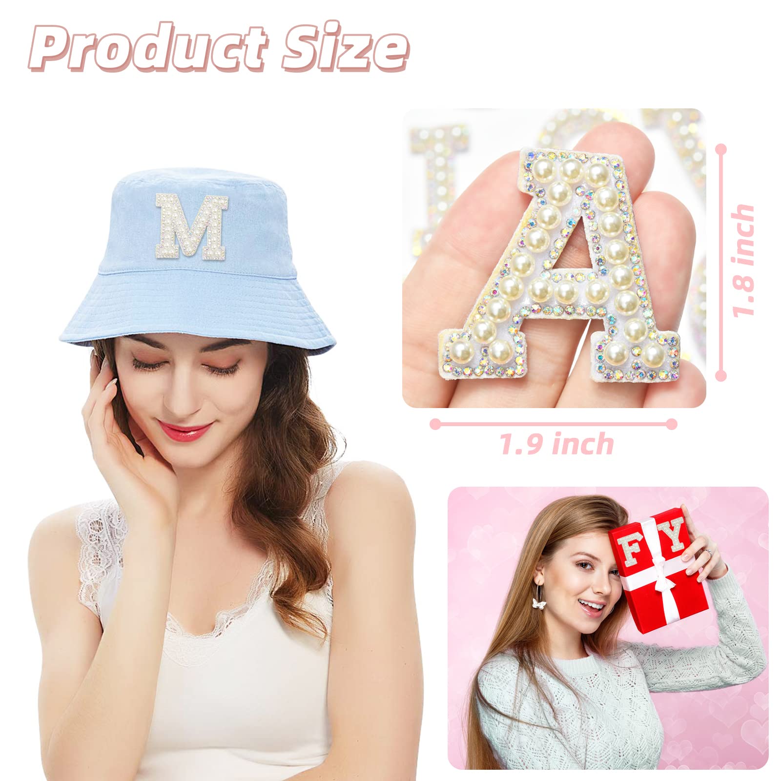 Self-Adhesive Pearl Glitter Rhinestone Letter Patches - 26Pcs A-Z Alphabet Iron-On Stickers for Clothing, Bags, Hats DIY - White Pearl Letter Decals for Fashion, Crafts & Custom Apparel Design