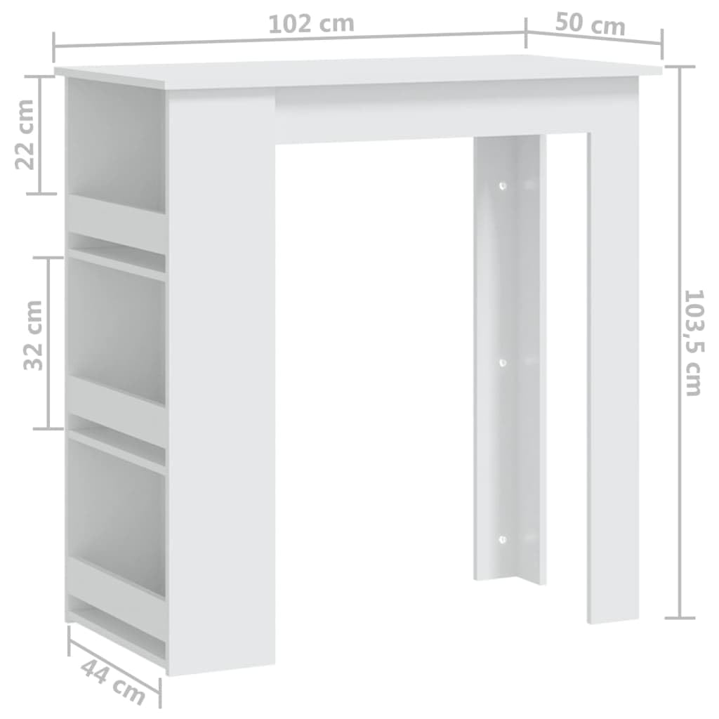 vidaXL White Bar Table with Storage Rack - Space-Saving Kitchen & Dining Solution - Durable Engineered Wood Modern Design - Perfect for Small Apartments, Breakfast Nooks & Entertaining Guests