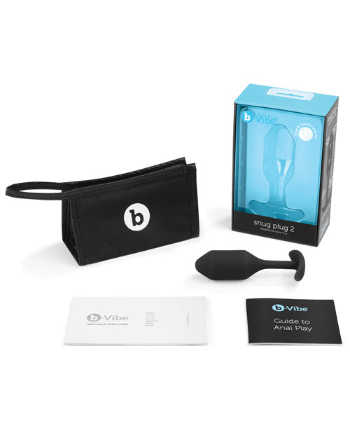 B Vibe Snug Plug 2 - Weighted Silicone Anal Plug for Men & Women - Black - Comfortable & Discreet for All-Day Wear & Enhanced Pleasure