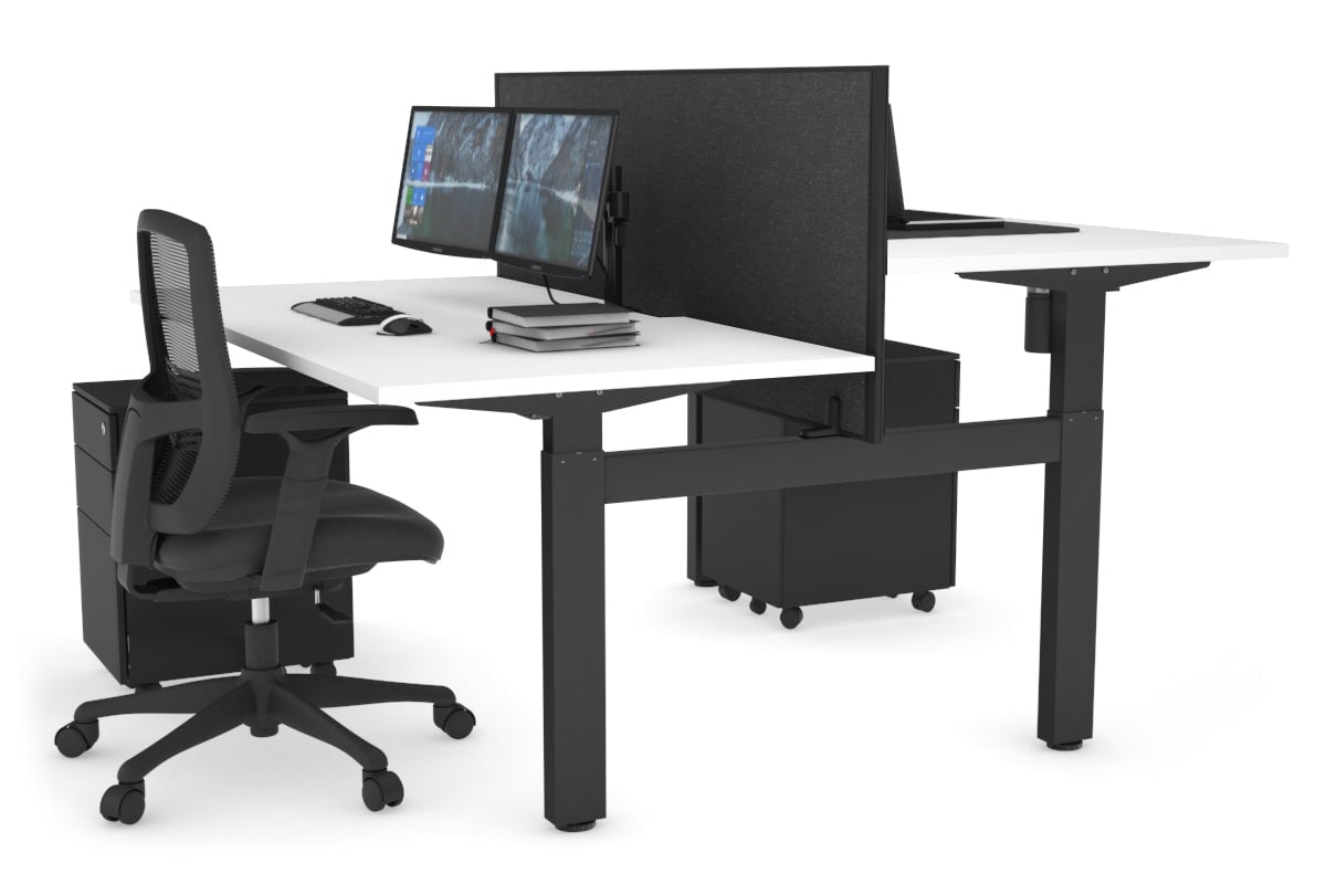 Adjustable Height 2-Person H Bench Workstation - Black Frame [1200L x 800W with Cable Management] - Perfect for Office, Home Workspace & Collaborative Work Environments