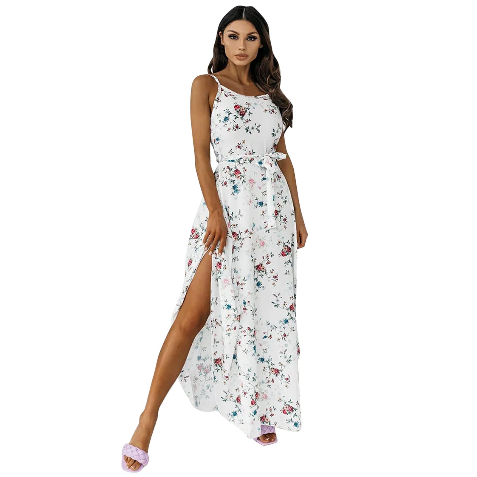 Women's Asymmetrical Print Long Summer Dress - Casual Beach Holiday Maxi Dress for Vacation, Travel & Outdoor Events