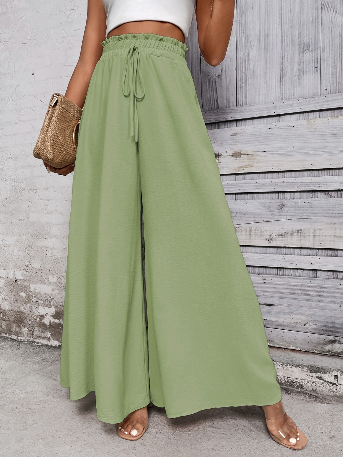 Resort Style High Waist Wide Leg Pants - Women's Comfortable Summer Beach Palazzo Trousers for Vacation, Travel, and Casual Outfits