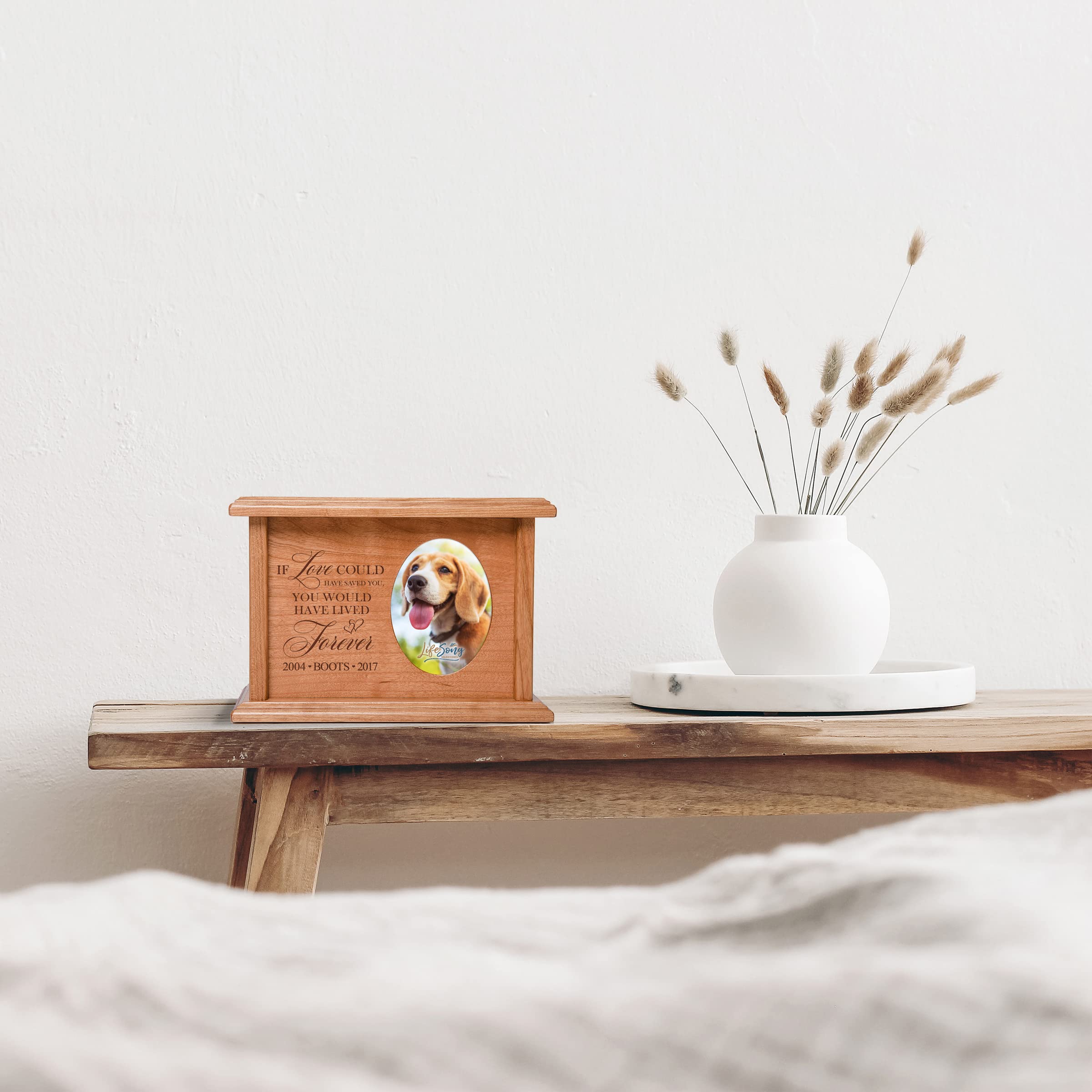 Personalized Wooden Pet Cremation Urn - Engraved Memorial Keepsake Box for Large Dogs & Cats - Holds Ashes & Photos - Decorative Pet Memorial Gift for Home or Office Display