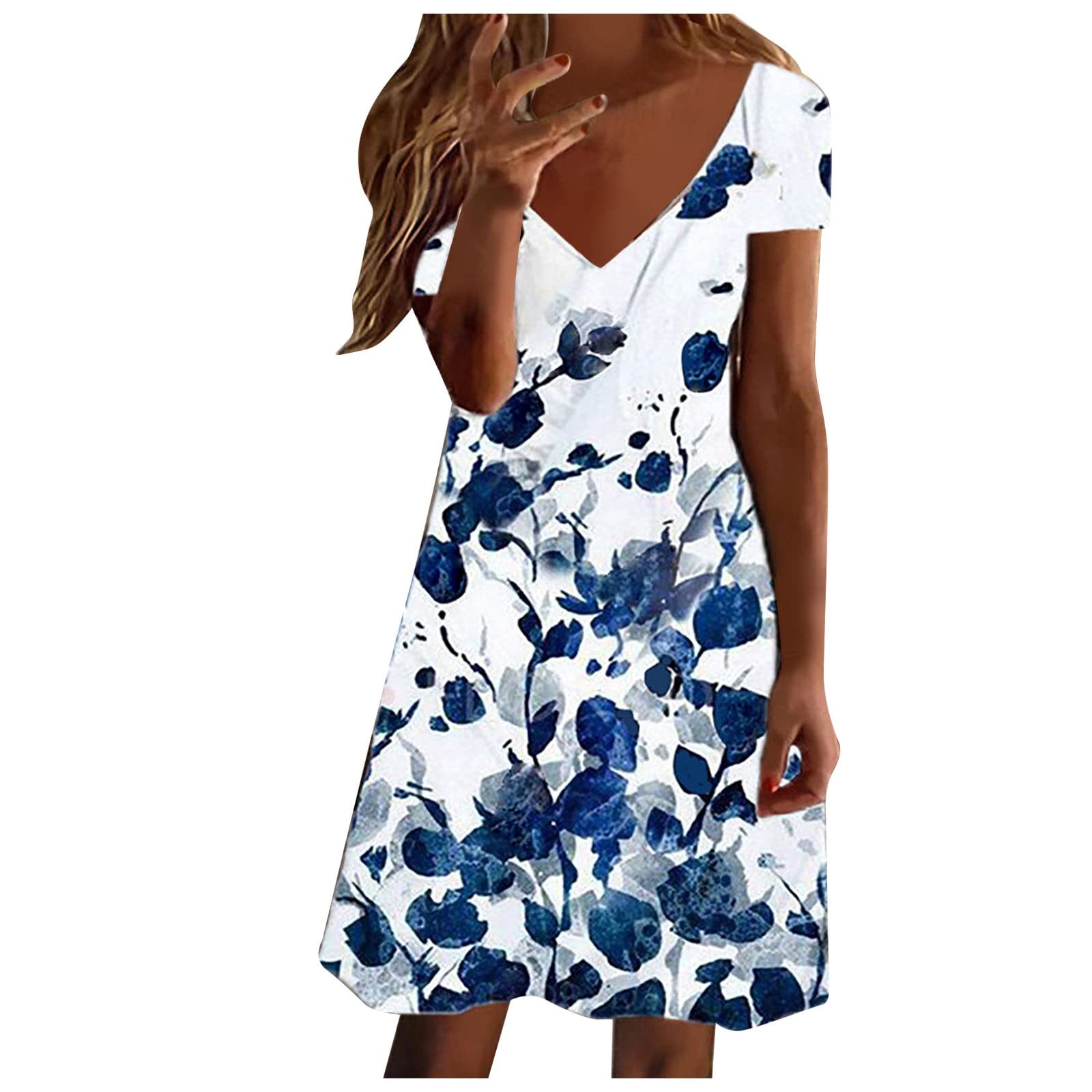 Women's Spring Floral V-Neck Spaghetti Strap Wedding Dress - Polyester Short Sleeve Casual Crop Dress for Bridal Shower, Garden Party & Summer Weddings