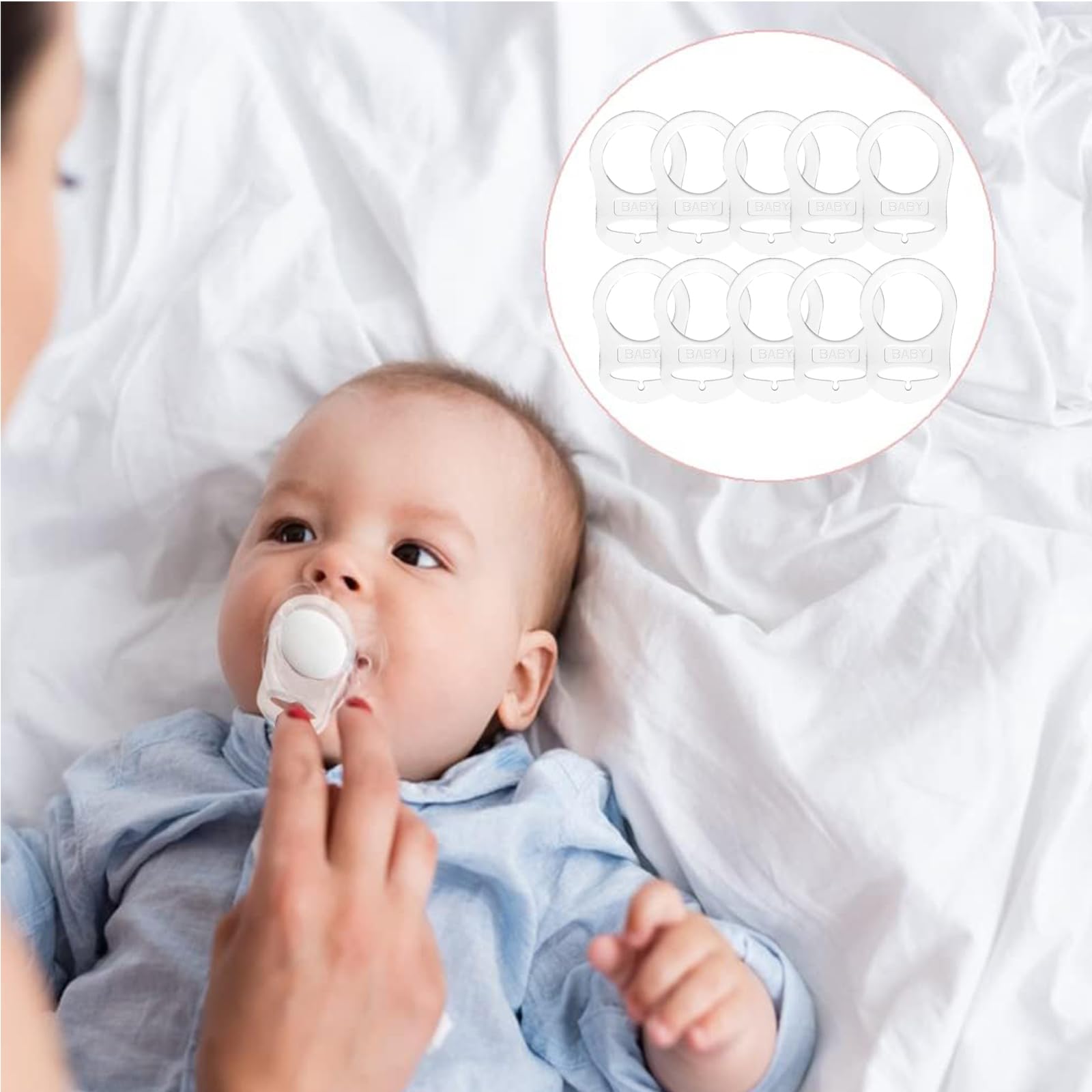 10 Pcs Baby Pacifier Clips with Soft Silicone Holder - BPA-Free Dummy Soother Clips for Infants - Transparent Pacifier Rings for Secure Attachment - Perfect for Strollers, Car Seats & On-the-Go Parenting