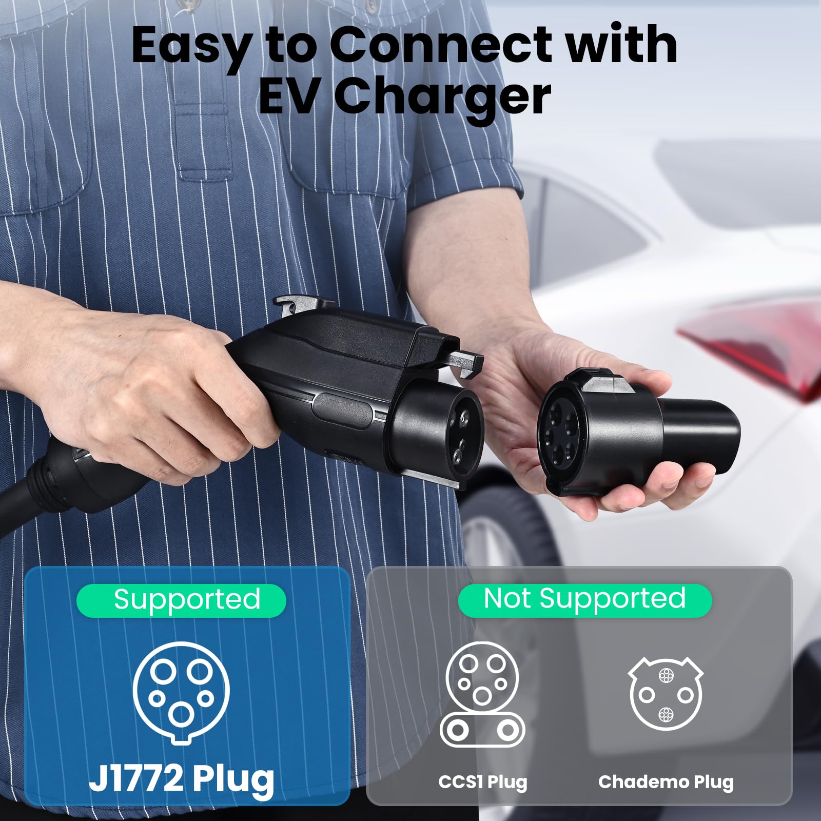 KHONS J1772 to Tesla Charging Adapter - 60 Amp 240V AC EV Charger Converter for Tesla Model 3/Y/X/S - Tesla Charging Accessories for Home & Public Stations (Ideal for Tesla Owners at Work, Travel & Daily Commute)