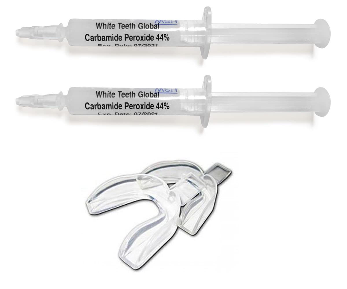 Professional Teeth Whitening Gel with 44% Carbamide Peroxide - Bleaching Gel Syringe Kit (10ml, 2-Pack) Includes Mouth Trays for Effective Whitening | Perfect for Home Use, Gifts & Dental Care