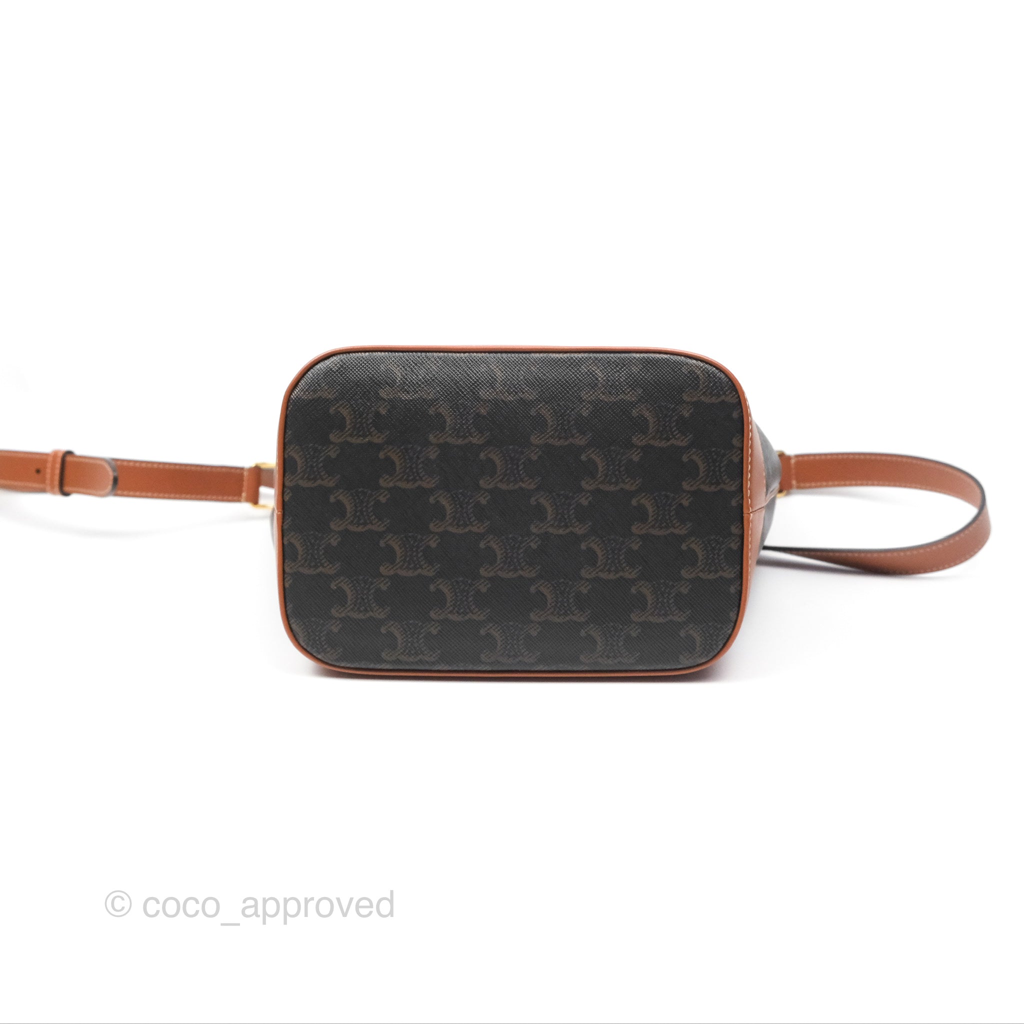 Celine Small Bucket Bag in Triomphe Canvas & Tan Calfskin Leather - Perfect for Everyday Use, Work & Travel