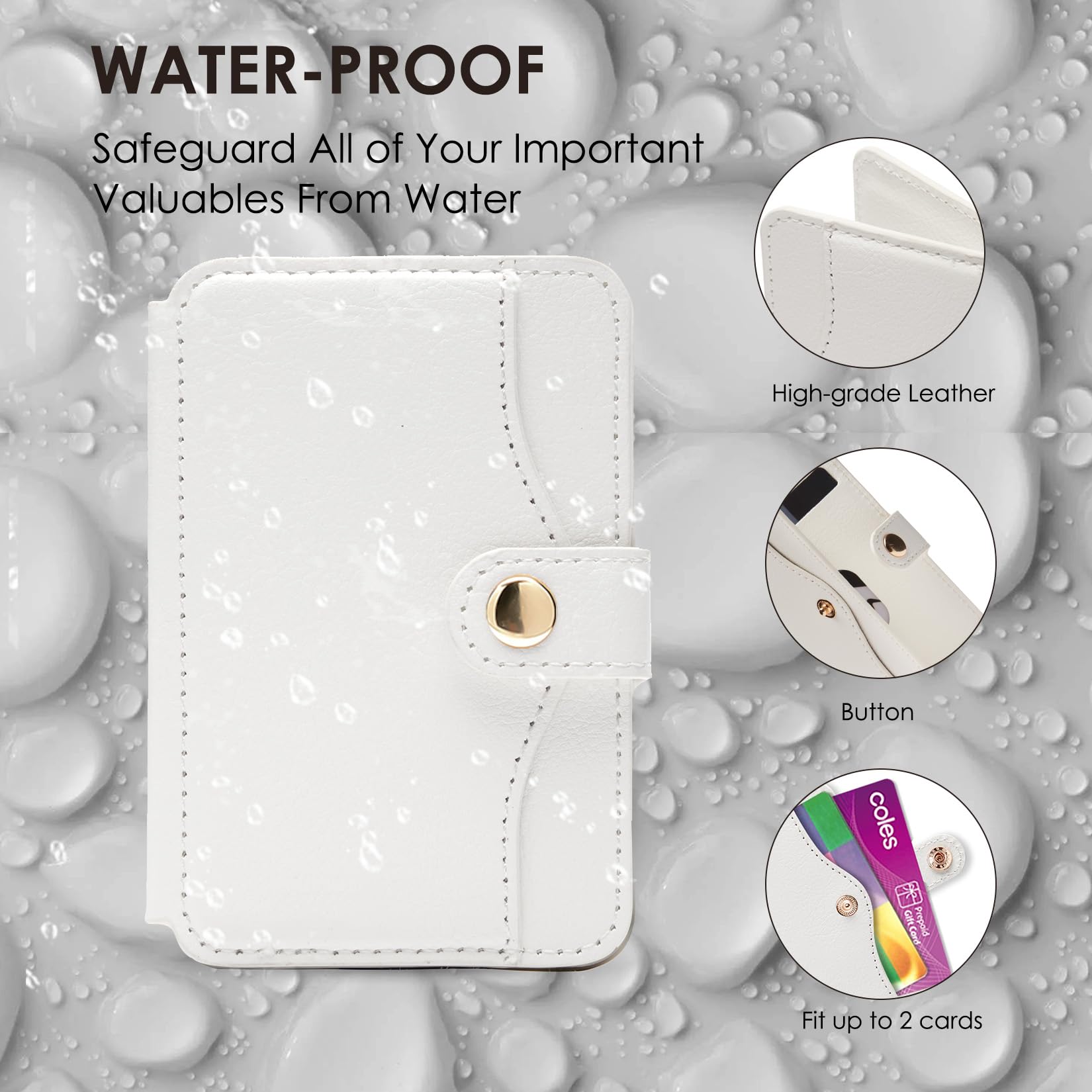 M-Plateau Stick On Phone Wallet - Slim Leather Card Holder with Snap Closure for Most Smartphones (White) | Perfect for Contactless Payments, ID Storage & Everyday Essentials While On-The-Go