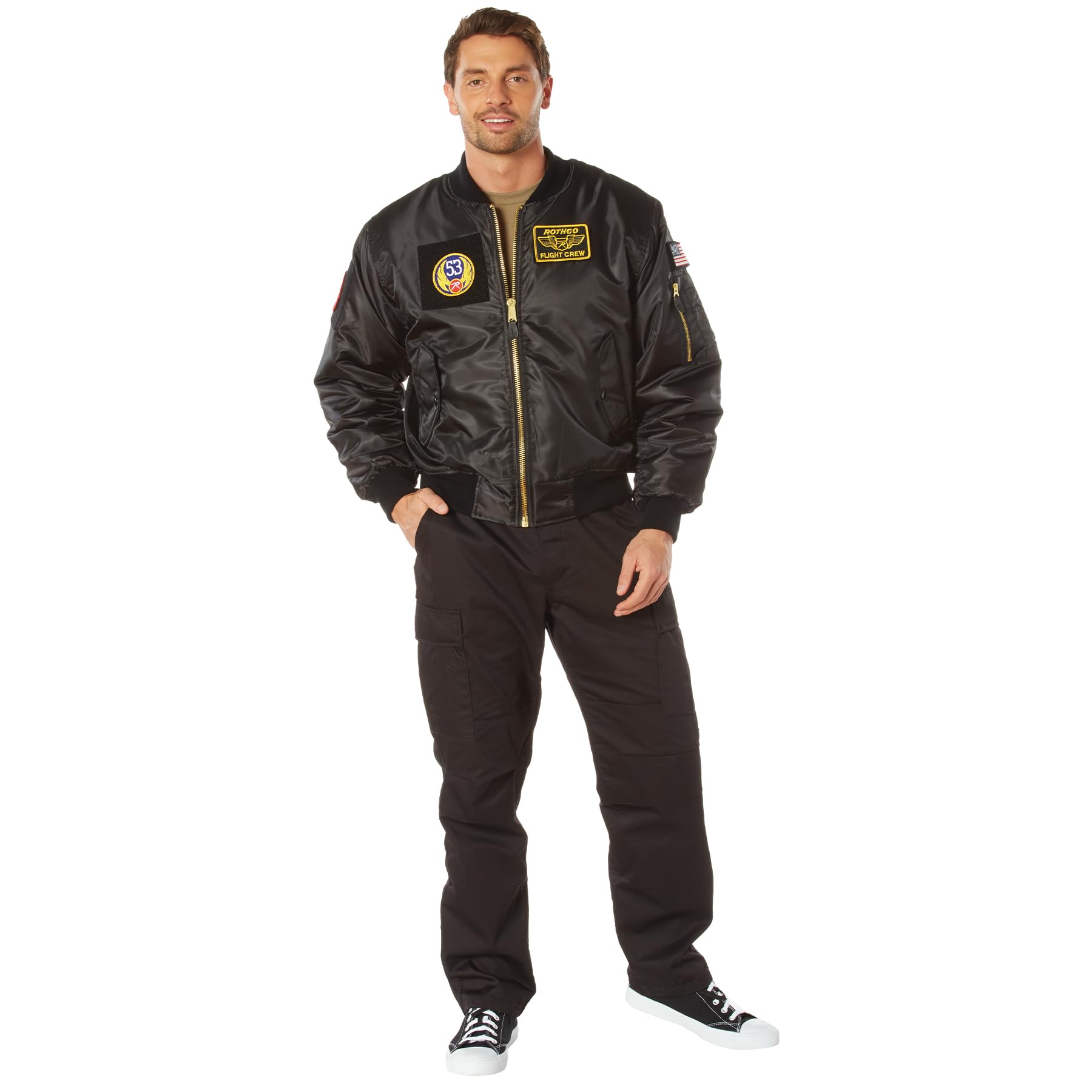 Rothco Classic Cold Weather Bomber Flight Jacket with Morale Patches - Warm Aviator Jacket for Men & Women - Perfect for Winter Outdoor Activities, Military Enthusiasts & Aviation Lovers