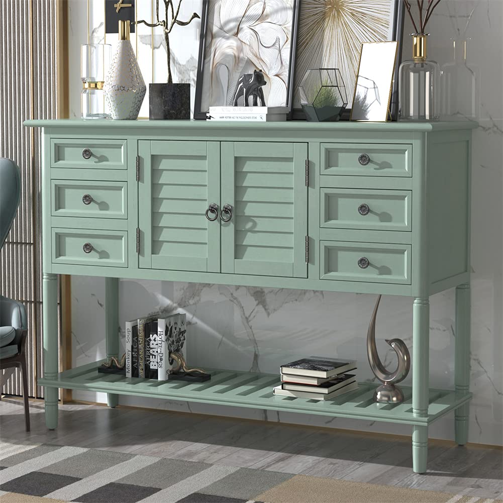 Solid Wood Console Table with 6 Drawers & Cabinet - 45