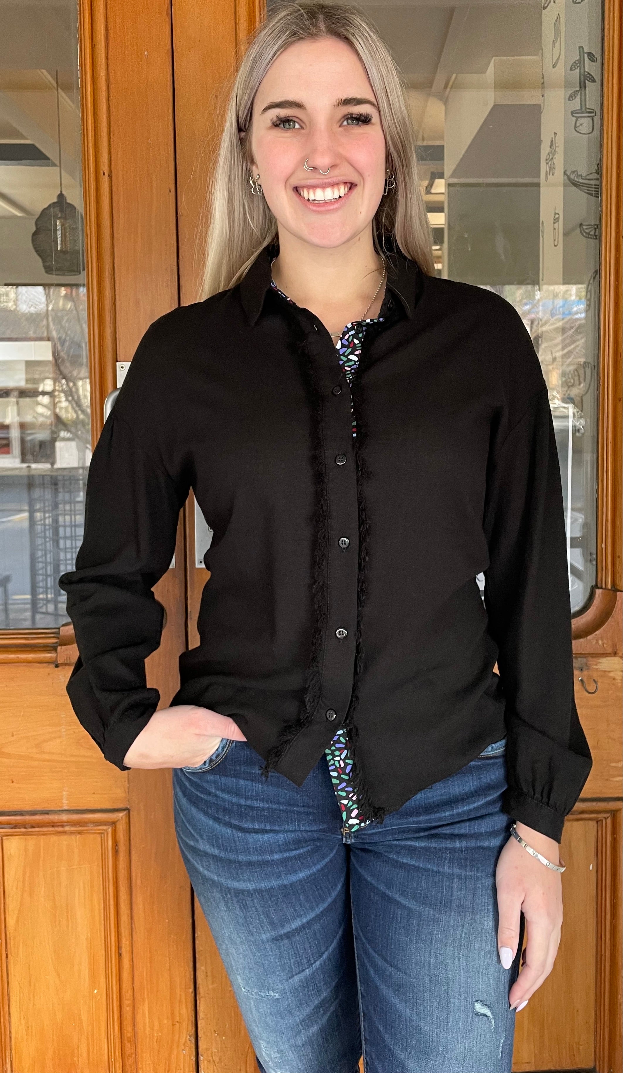 Lindsay Women's Linen Button Down Blouse - Soft Breathable Shirt with Classic Collar for Work & Casual Wear - Black