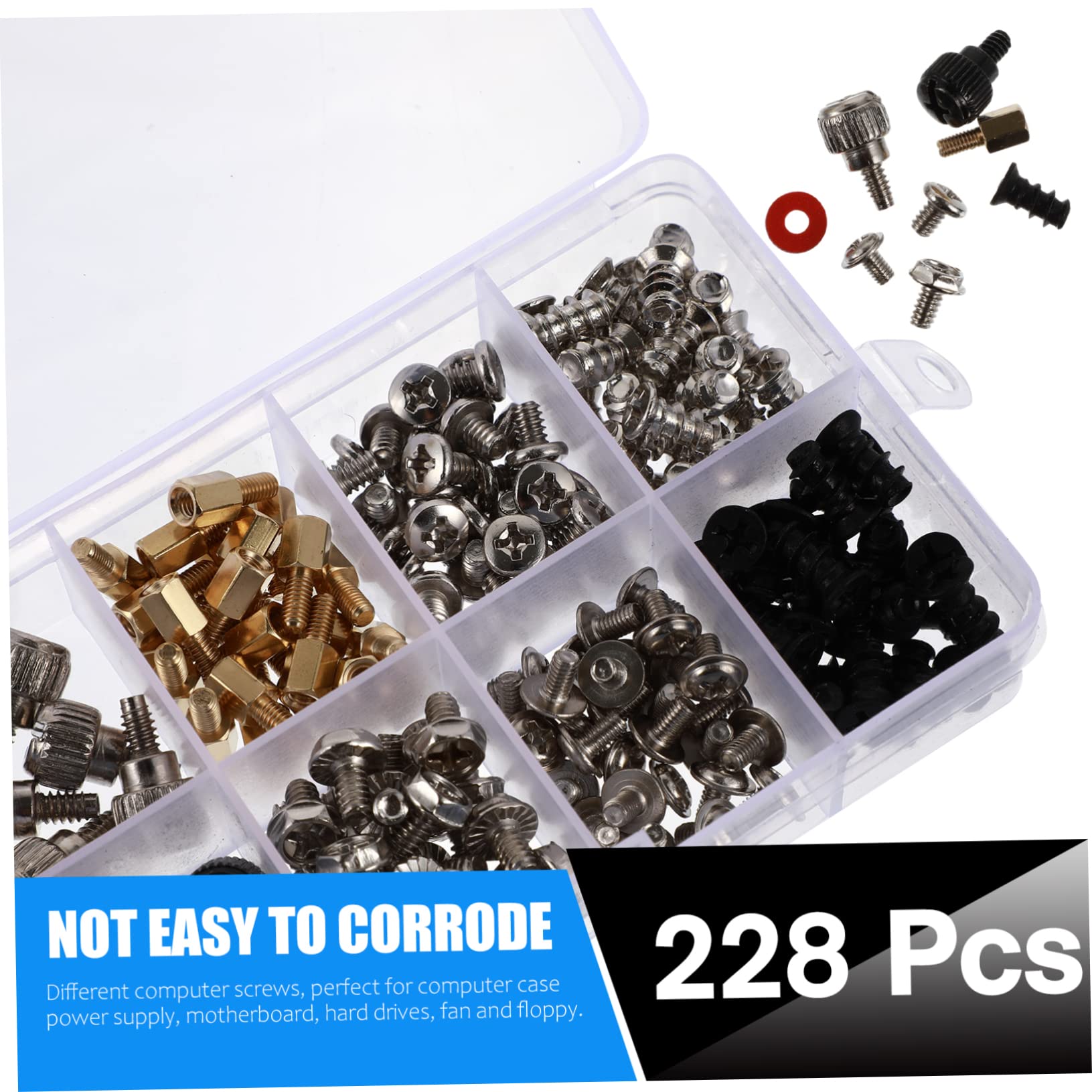 228 Pc Computer Screw Kit - Motherboard Bolts & Hard Drive Screws for PC Case & Power Supply | Steel Fasteners for DIY PC Builds & Repairs