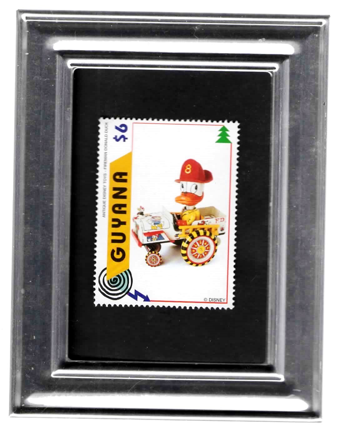 Vintage Disney Donald Duck on Tractor Framed Stamp Art - Antique Toy Collectible for Home Decor, Gift & Disney Memorabilia Display