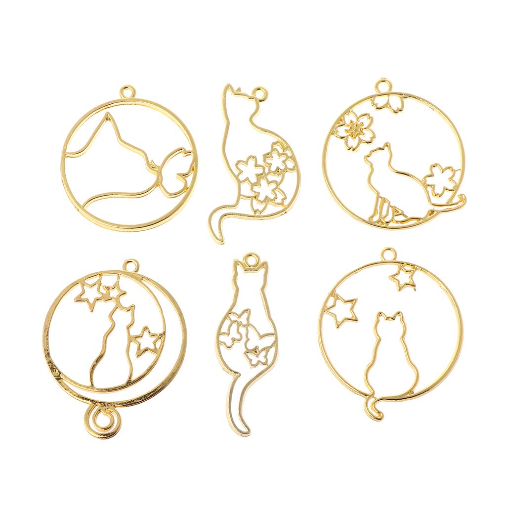6Pcs Cute Cartoon Animal Open Bezel Charms - Blank Resin Pendants with Hollow Metal Frames for DIY Jewelry Making - Perfect for Necklaces, Bracelets & Keychains (Cat/Kitten Design) - Great for Handmade Gifts & Craft Projects