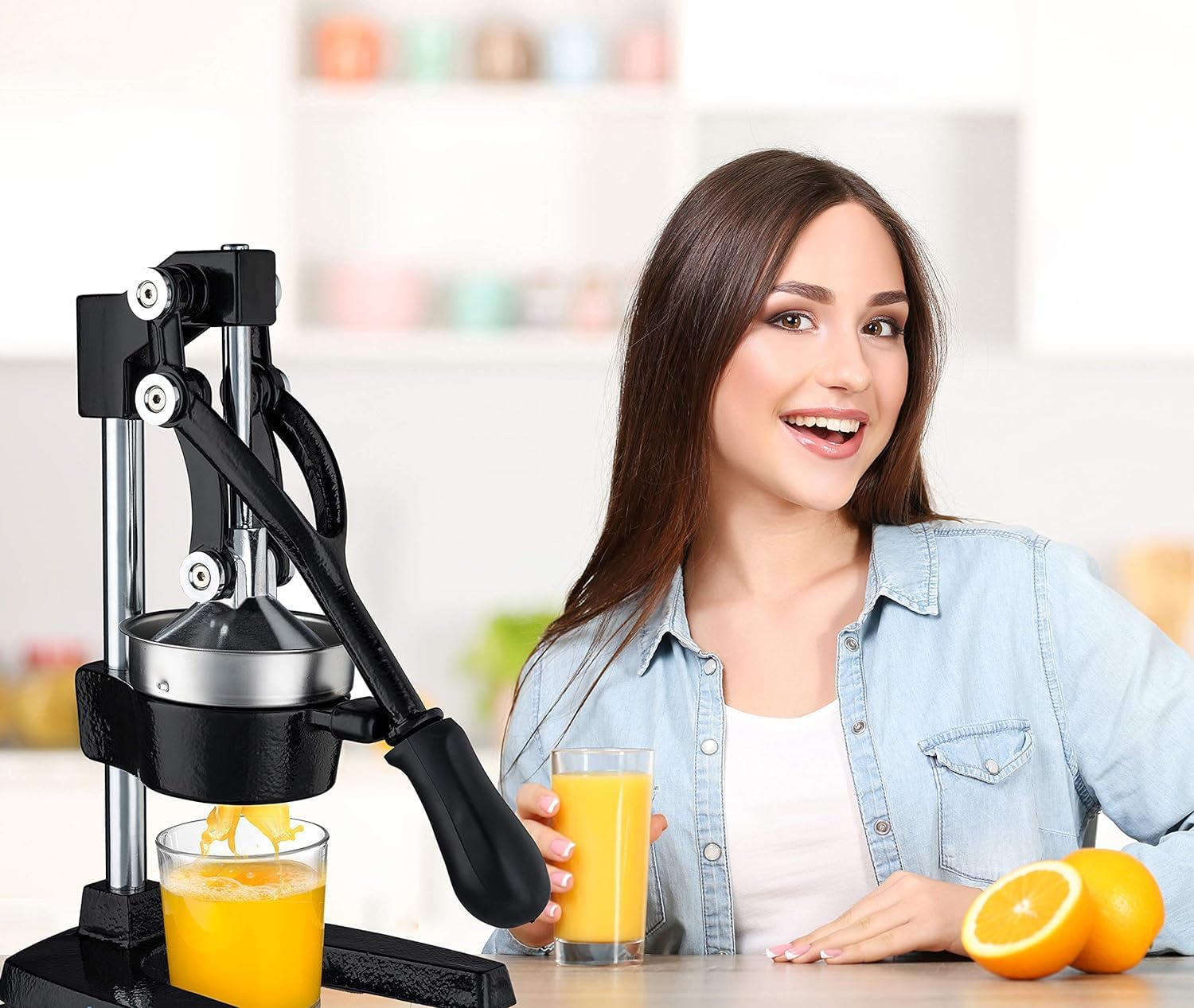 Heavy Duty Manual Citrus Juicer - Commercial & Home Hand Press Orange Squeezer for Lemon, Lime, Grapefruit & All Fruits (40x39x17.2cm Metal) - Perfect for Juice Bars, Restaurants, and Healthy Home Kitchens (Model 1)