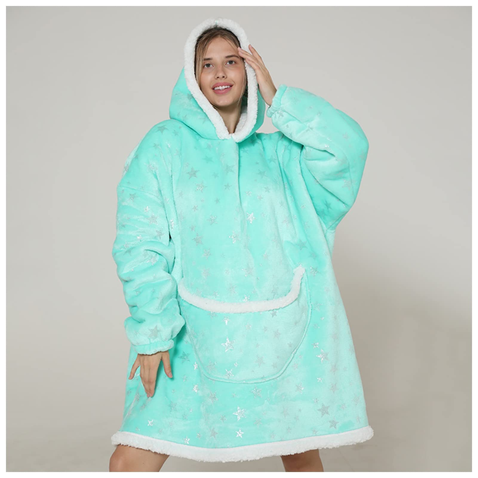 Bamutech Avocado Print Oversized Hoodie Blanket for Adults - Wearable Blanket Hoodie, Cozy Pullover Sweatshirt for Outdoor Picnics, Camping & Lounge (Green Star, Free Size)