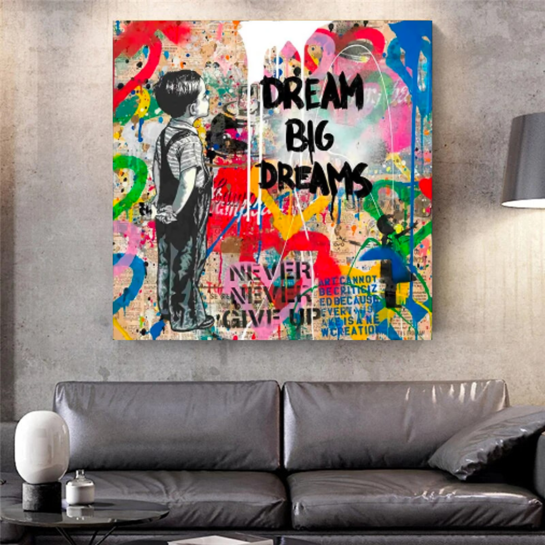 Banksy Dream Big Dreams Wall Art - Unique Canvas Print for Home & Office Decor | Inspirational Urban Street Art for Living Room, Bedroom & Workspace