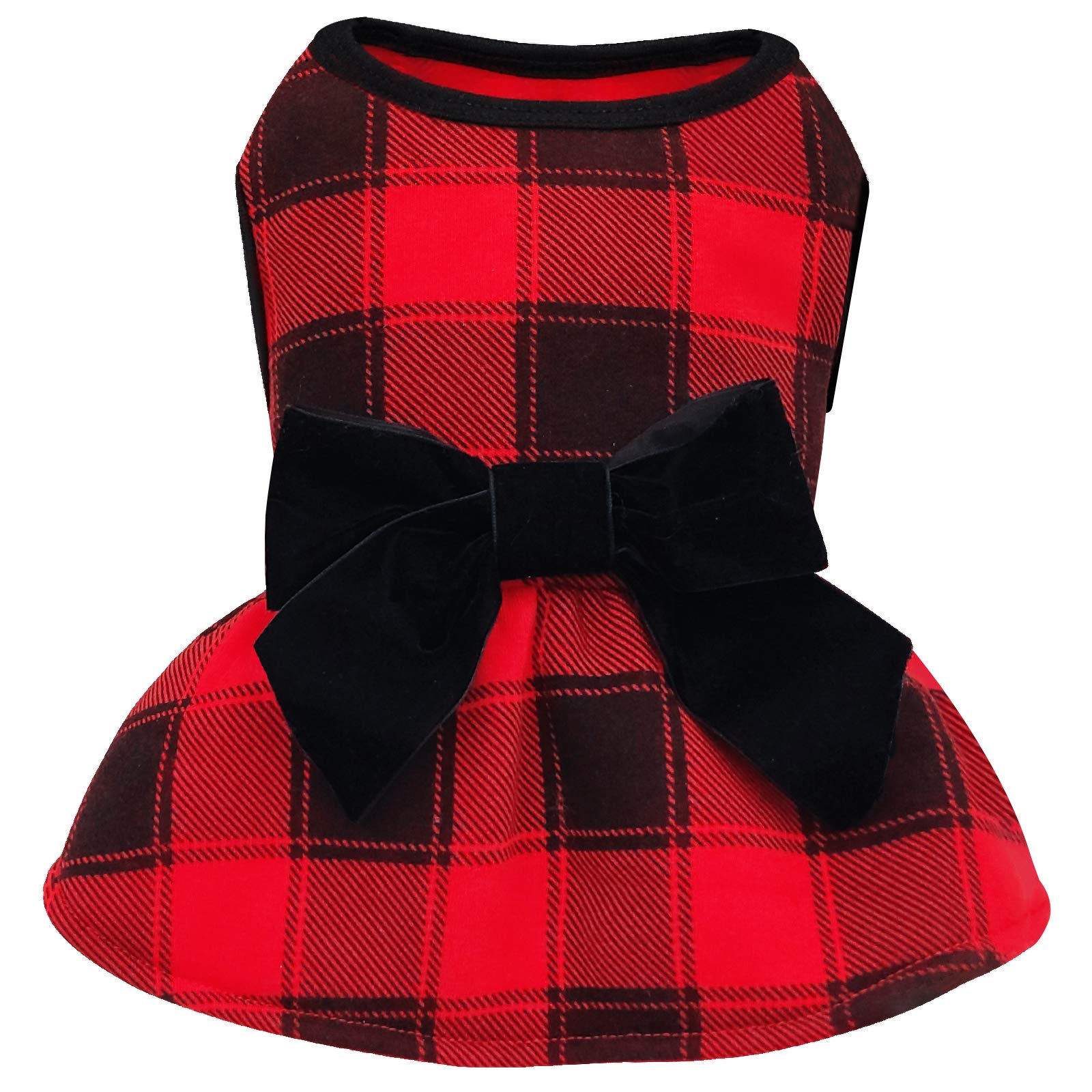 KYEESE Red Buffalo Check Christmas Dog Dress with Bowtie - Festive Holiday Outfit for Small & Medium Dogs - Perfect for Christmas Photos, Parties & Family Gatherings