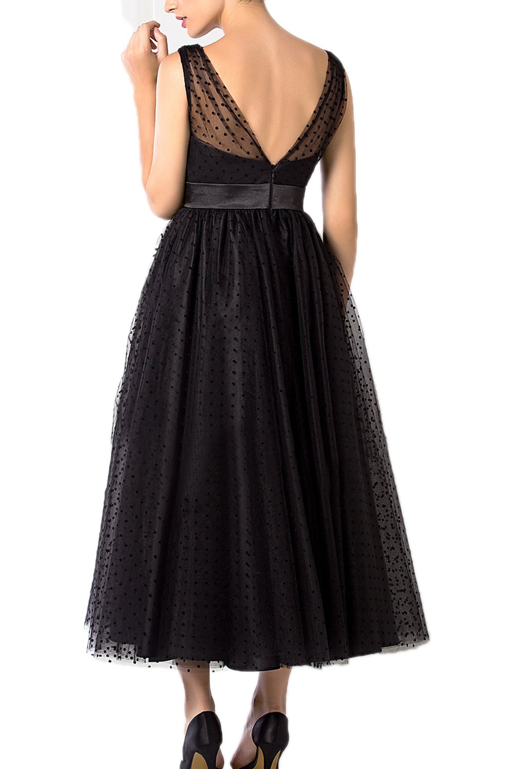 Elegant V-Neck Tulle Prom Dresses for Women - Tea Length Formal Evening Gown for Homecoming, Wedding Guest & Special Occasions