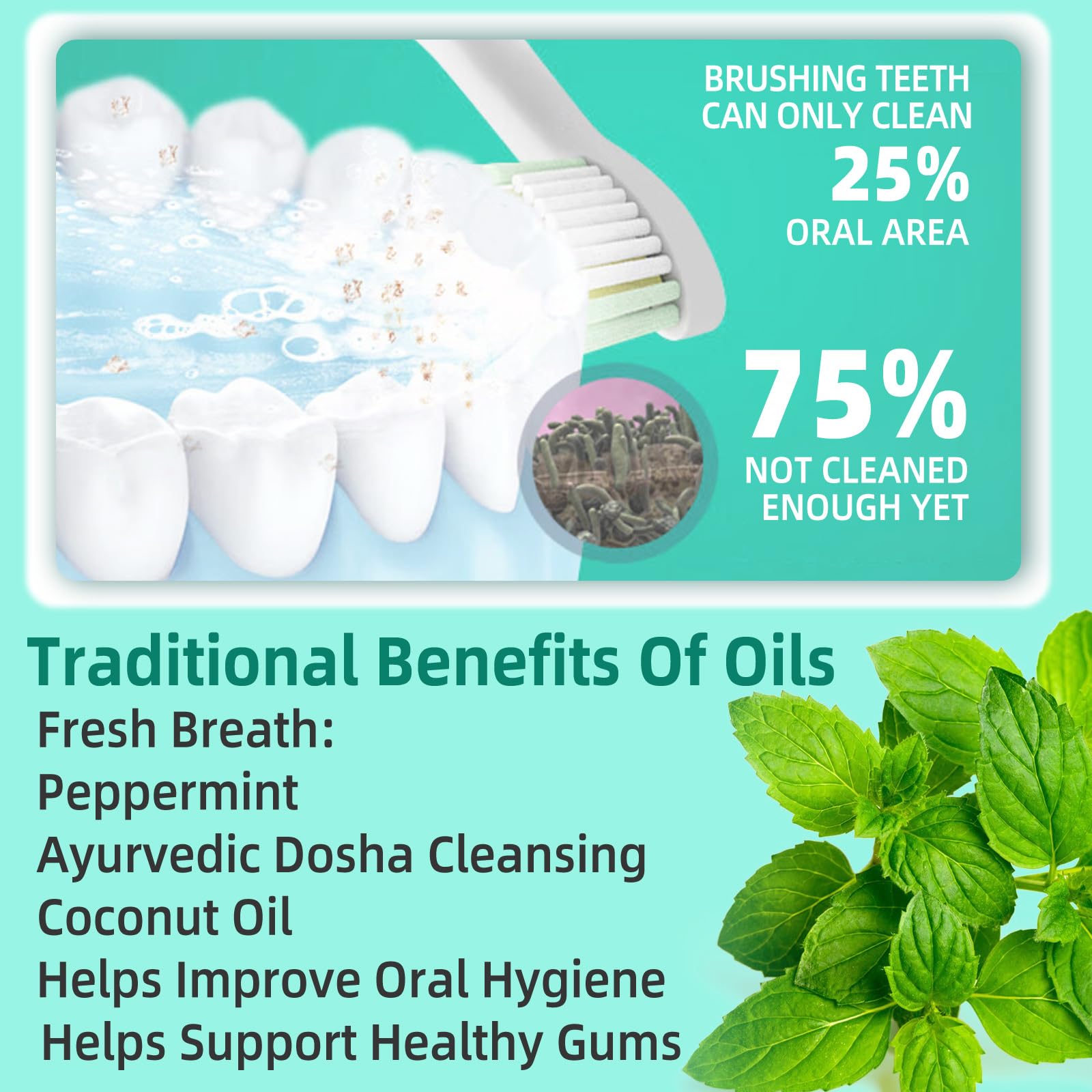 Organic Coconut Mint Oil Pulling Mouthwash with Tongue Scraper - Natural Teeth Whitening, Fresh Breath & Gum Health Support - 8 fl oz for Daily Oral Hygiene & Detox
