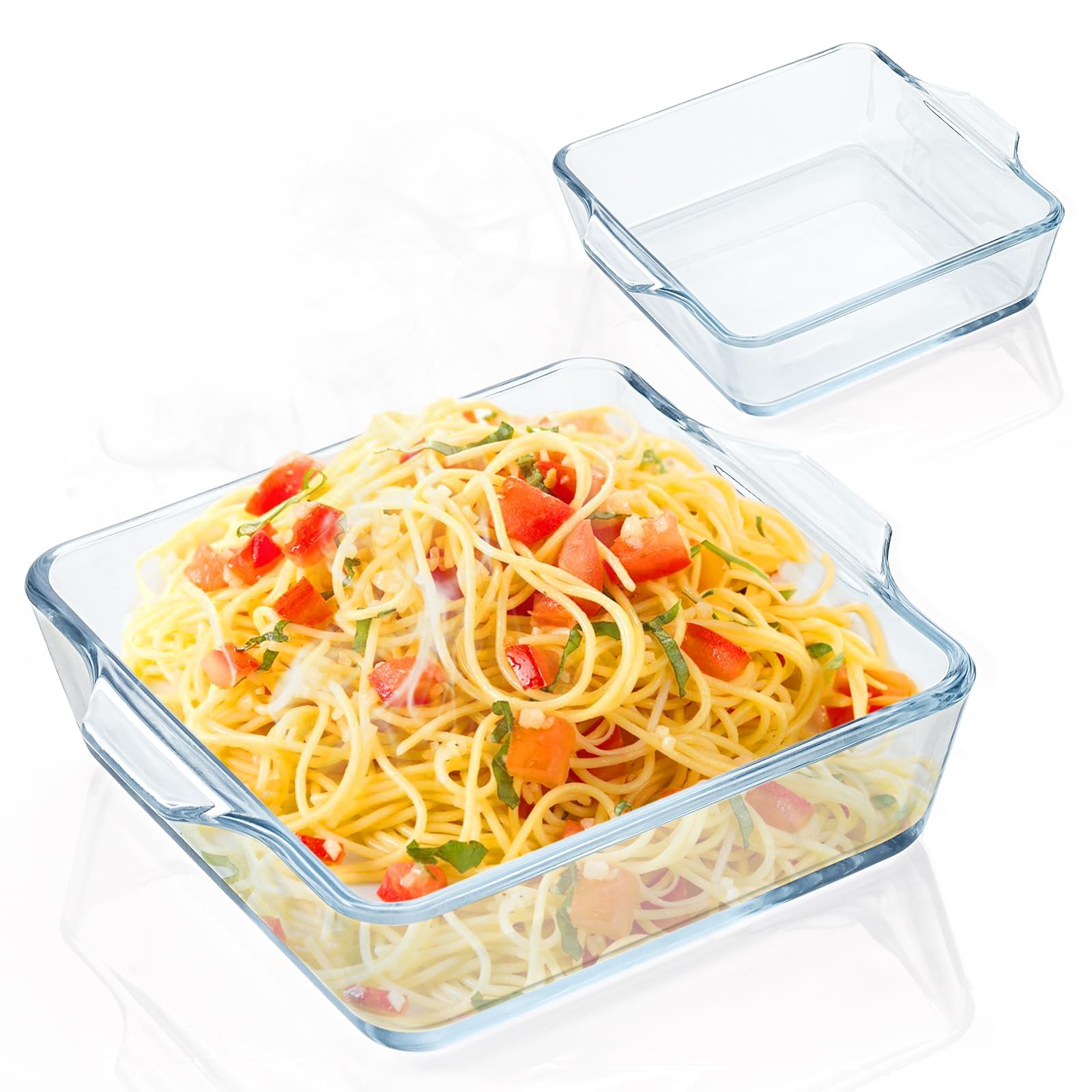 2-Piece Small Square Glass Baking Dishes Set - 5x5 Inch Oven-Safe Mini Casserole Dishes & Cake Pans for Individual Desserts, Lasagna, Side Dishes - Perfect for Home Baking, Meal Prep & Holiday Cooking